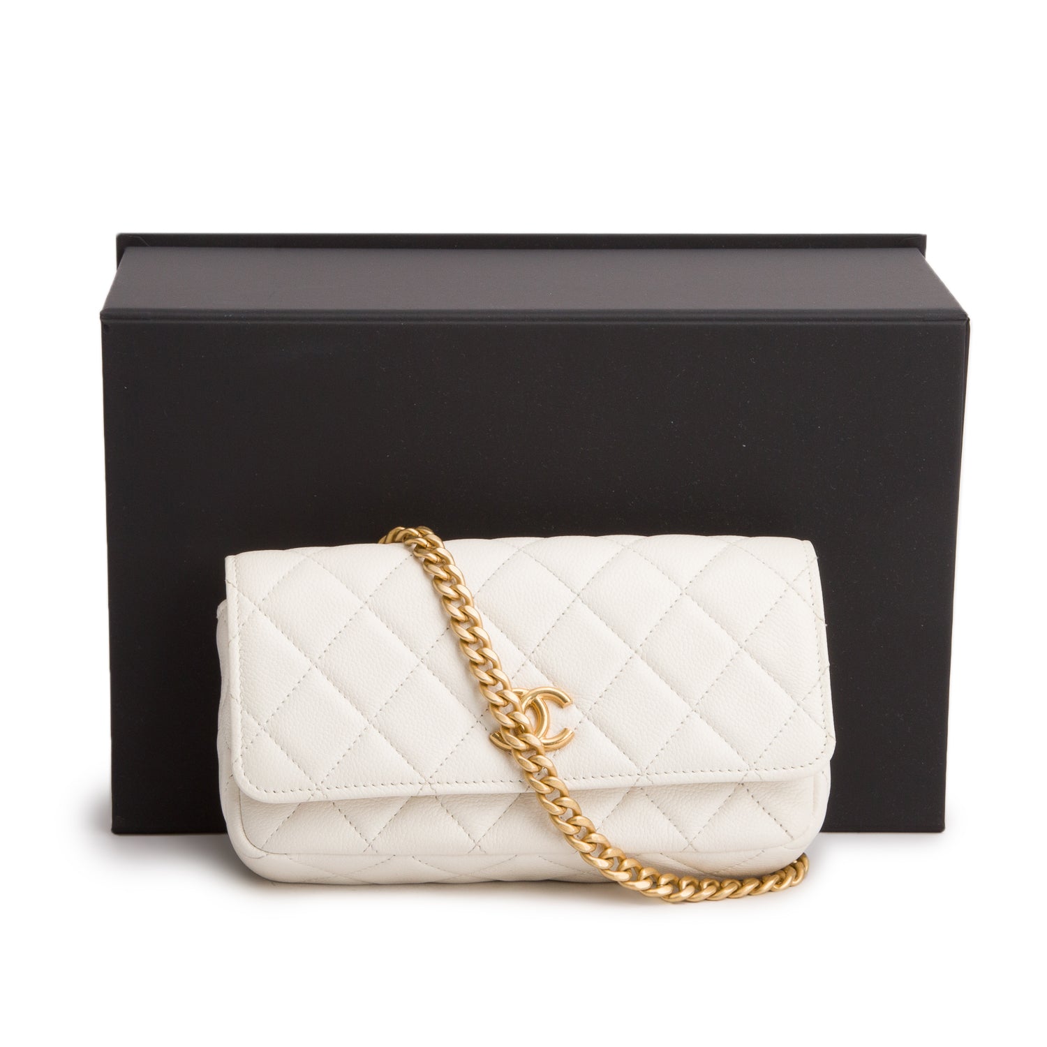 Chanel White Caviar Quilted Mini Heart Crush Waist Bag w/ Box