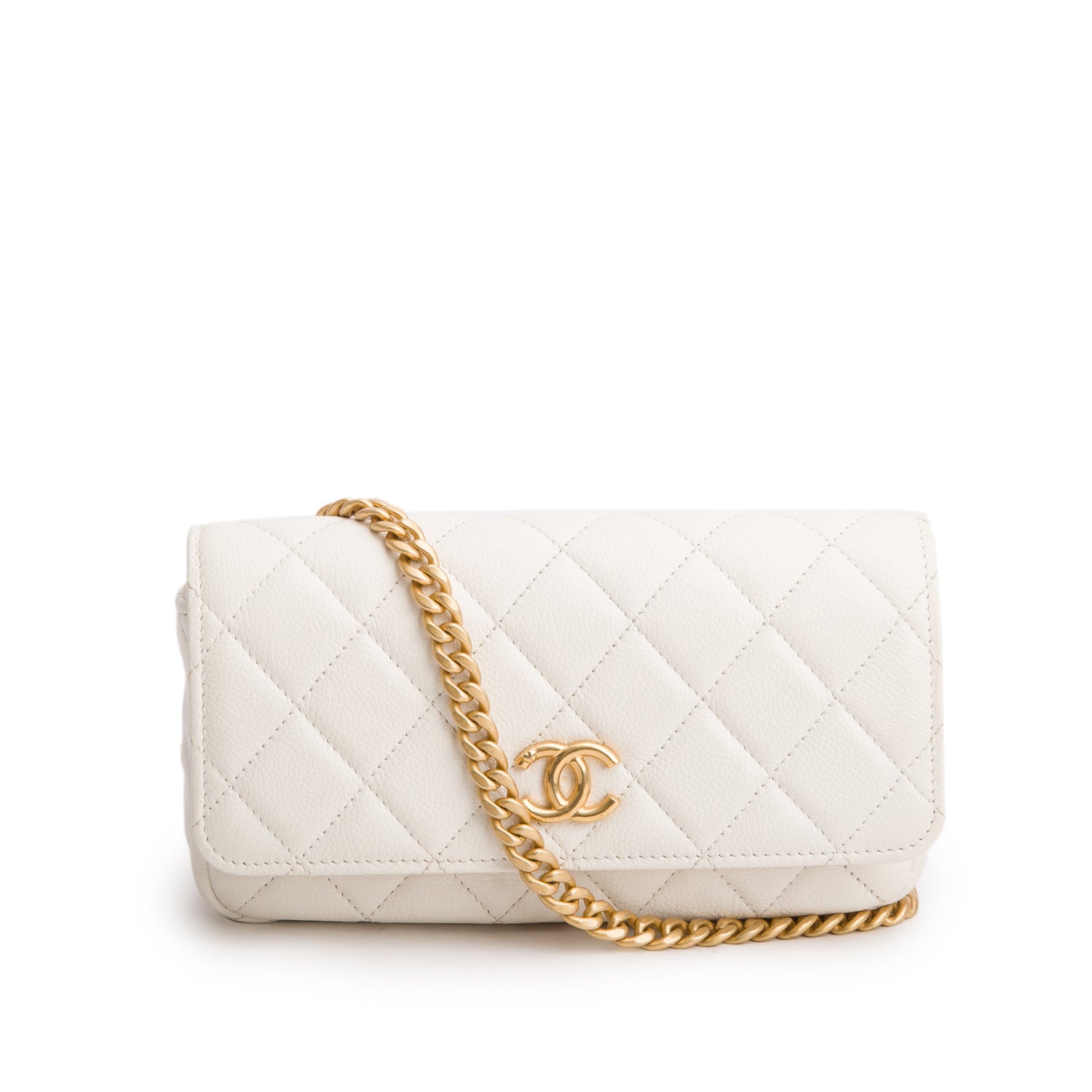 Chanel White Caviar Quilted Mini Heart Crush Waist Bag w/ Box