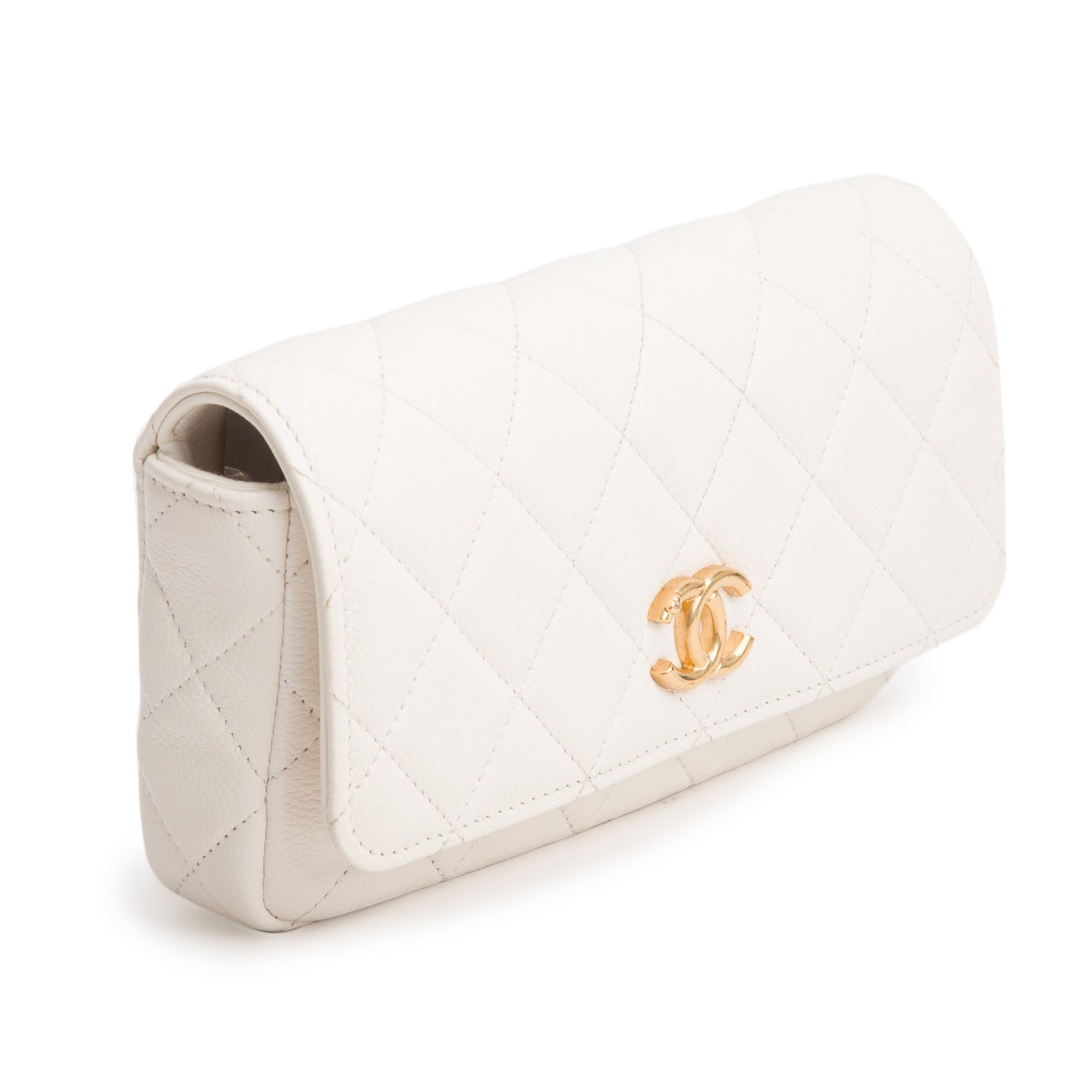 Chanel White Caviar Quilted Mini Heart Crush Waist Bag w/ Box