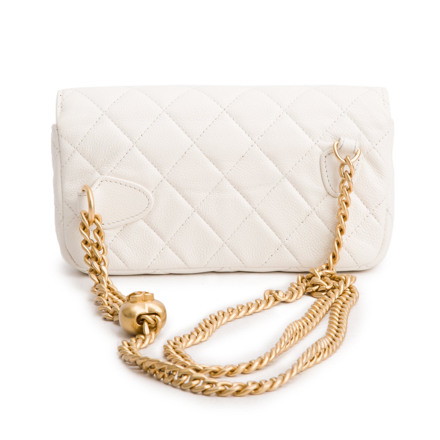 Chanel White Caviar Quilted Mini Heart Crush Waist Bag w/ Box