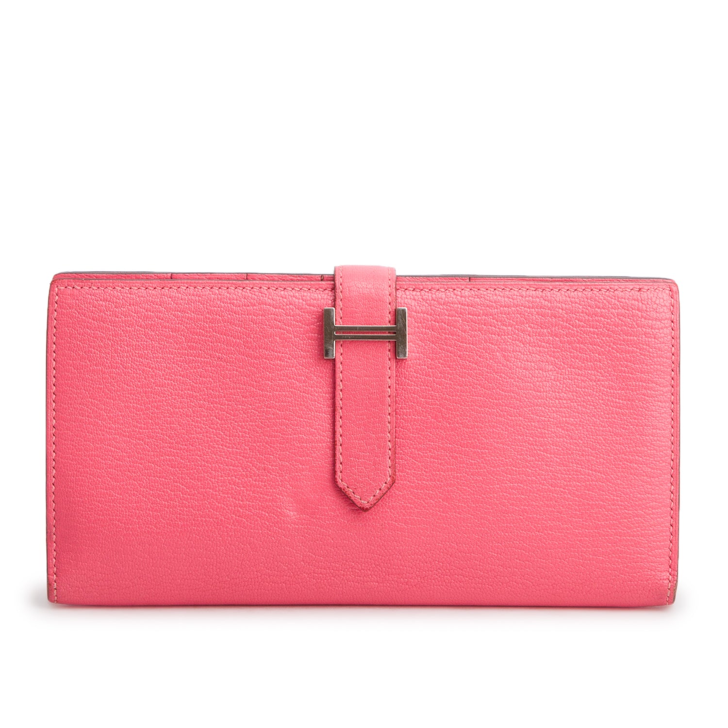 Hermes Rose Azalee Chevre Mysore Leather Bearn Gusset Wallet