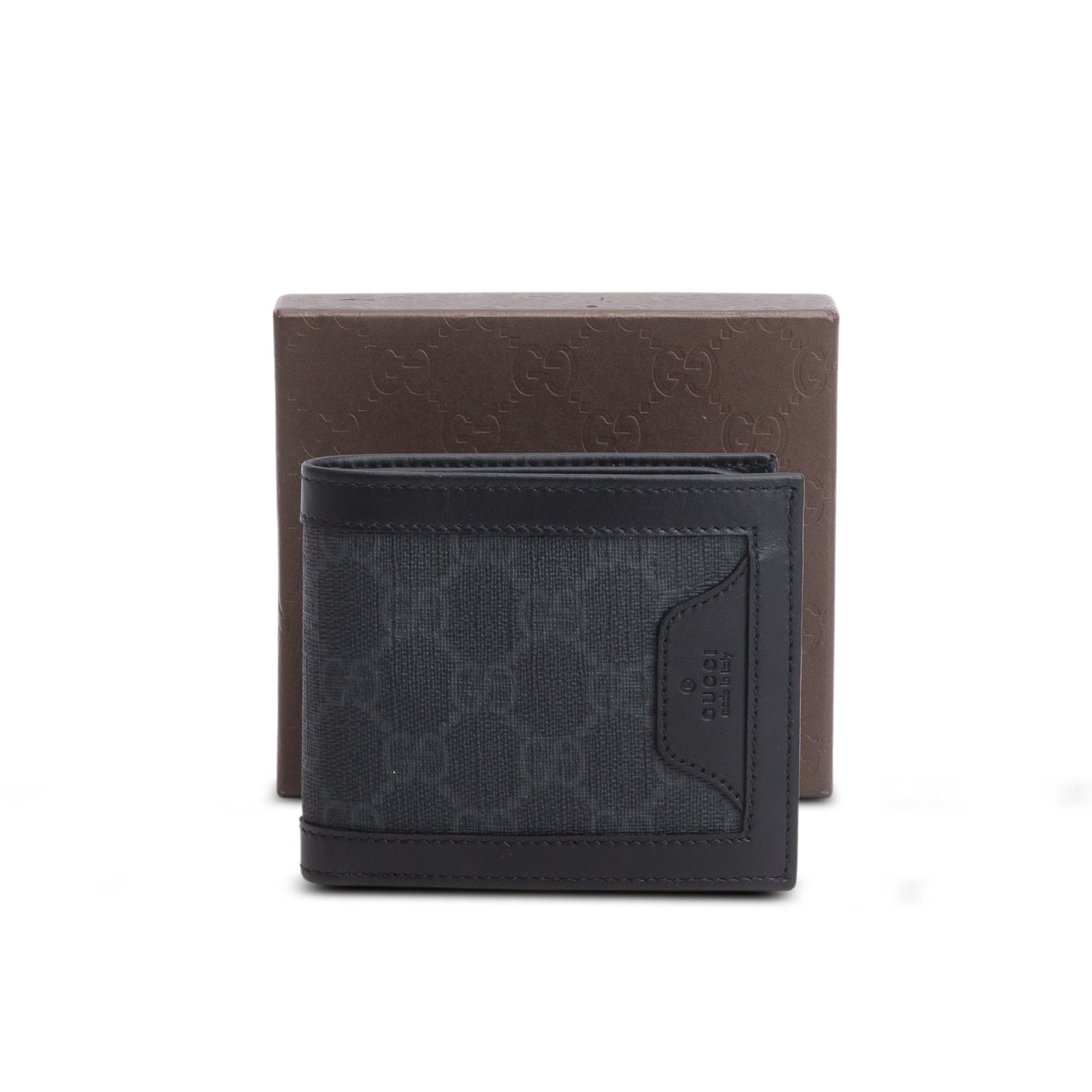 Gucci Black GG Supreme Monogram Bi-Fold Wallet w/ Box