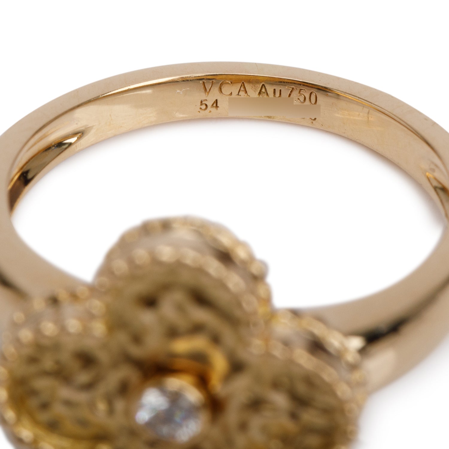 Van Cleef & Arpels 18k Yellow Gold Diamond Vintage Alhambra Ring, Size 54 6.75 w/ Box & Certificate
