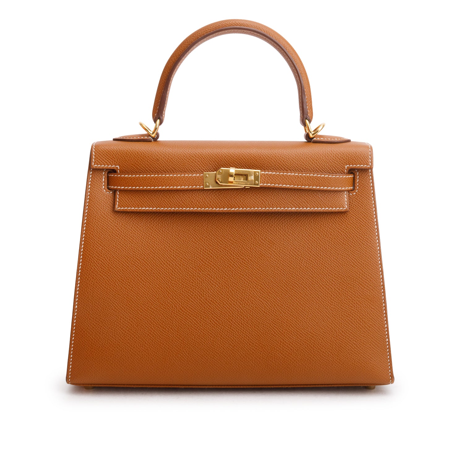 Hermes 2024 Gold Veau Epsom Kelly II Sellier 25 w/ Box & Strap