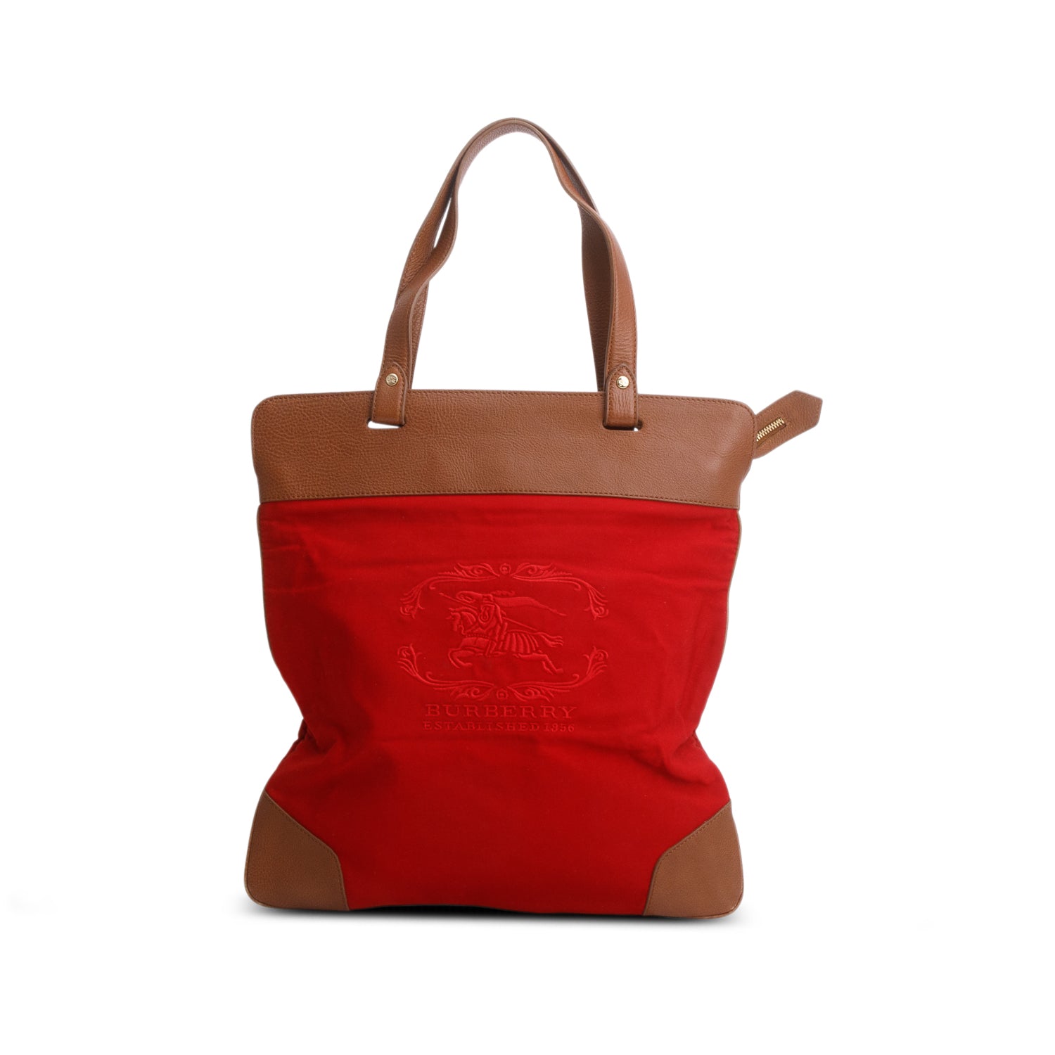 Burberry Red Embroidered Signature Canvas Shopper Tote