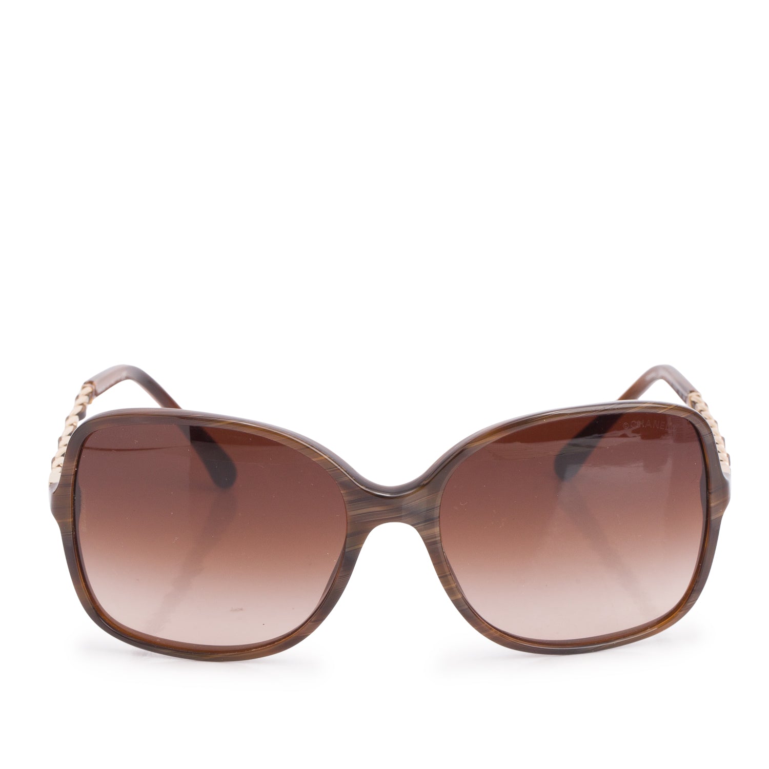 Chanel 5210-Q Brown Acetate Lambskin Chain Square Sunglasses w/ Case