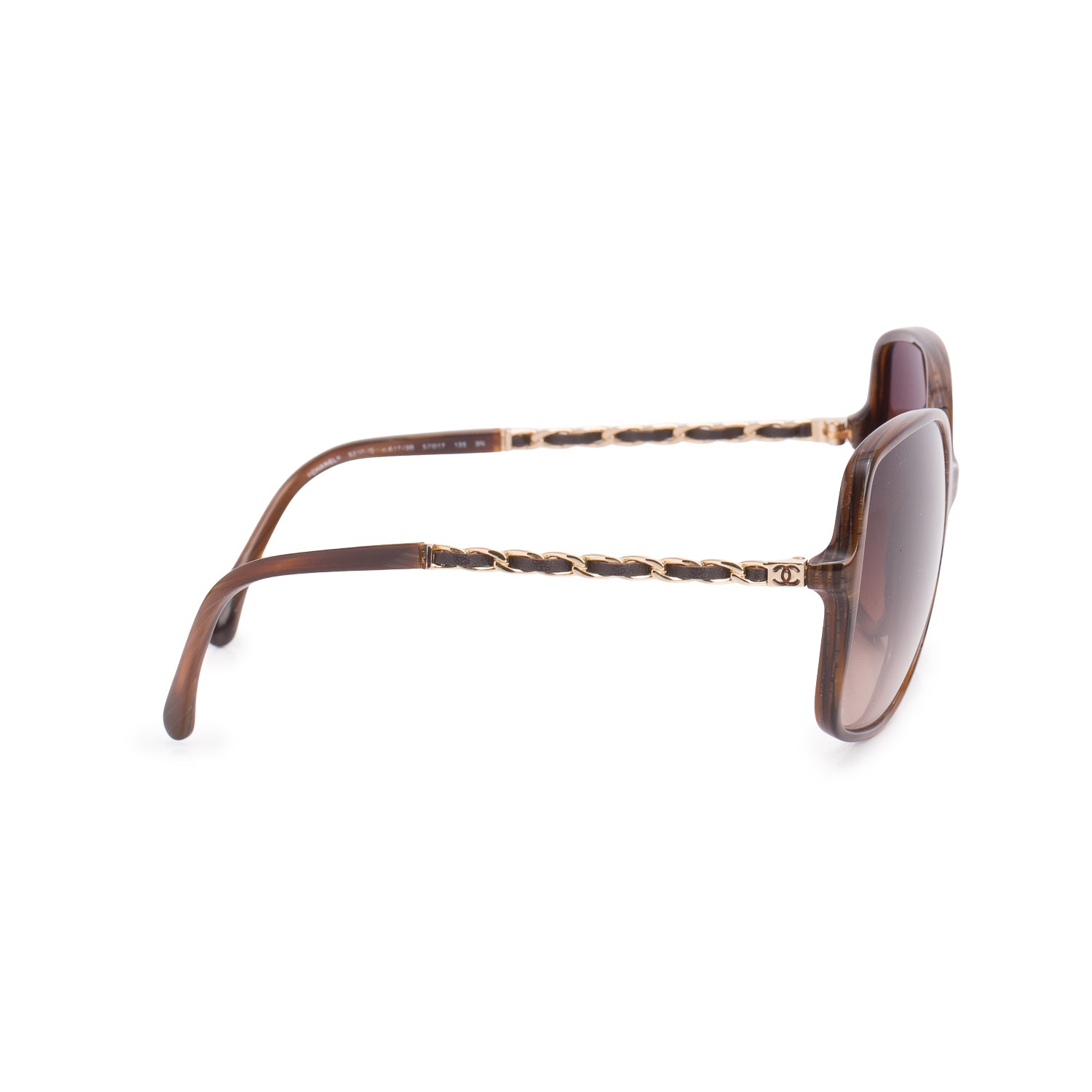 Chanel 5210-Q Brown Acetate Lambskin Chain Square Sunglasses w/ Case