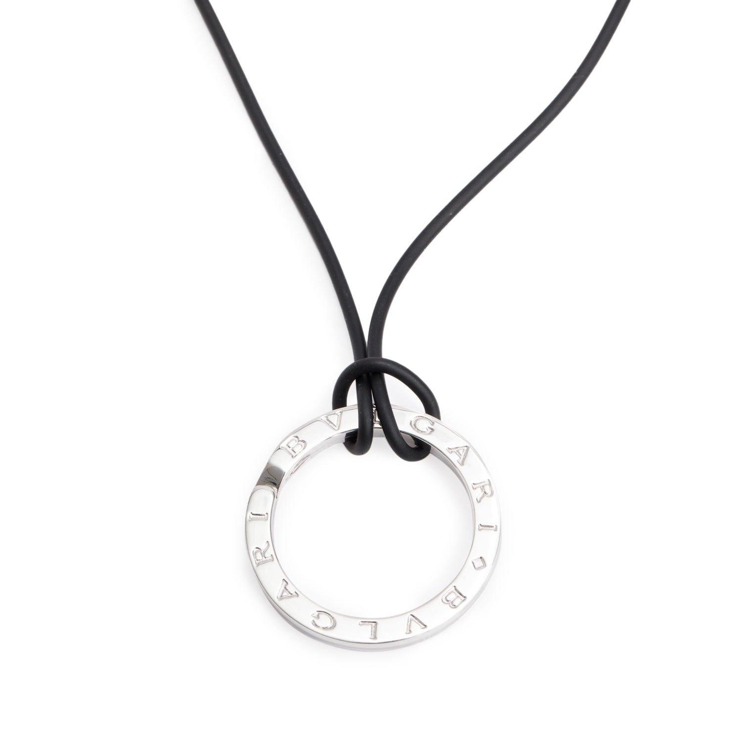 BVLGARI Bvlgari Sterling Silver Round Pendant Cord Necklace