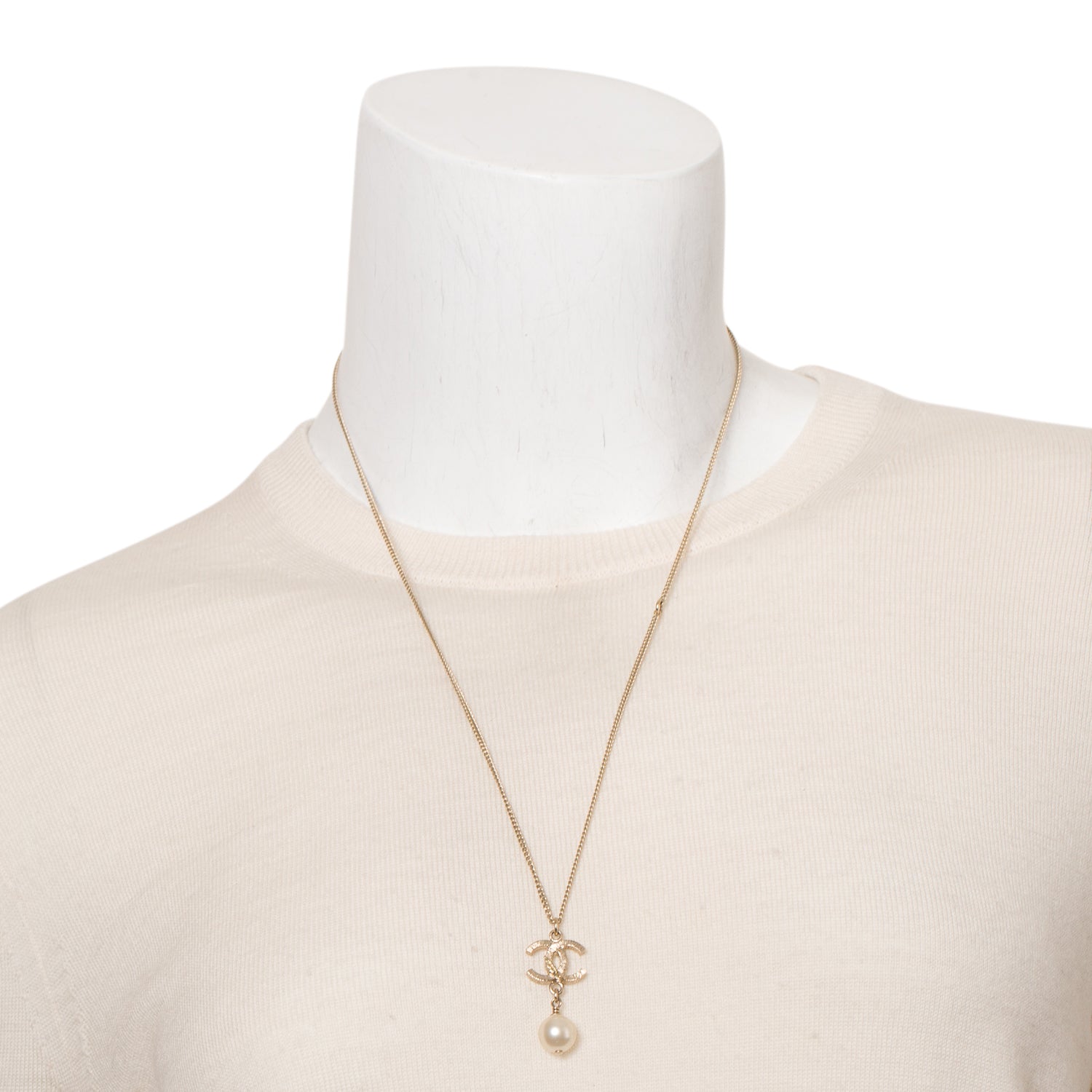 Chanel Gold-Plated Metal Faux Pearl CC Pendant Necklace