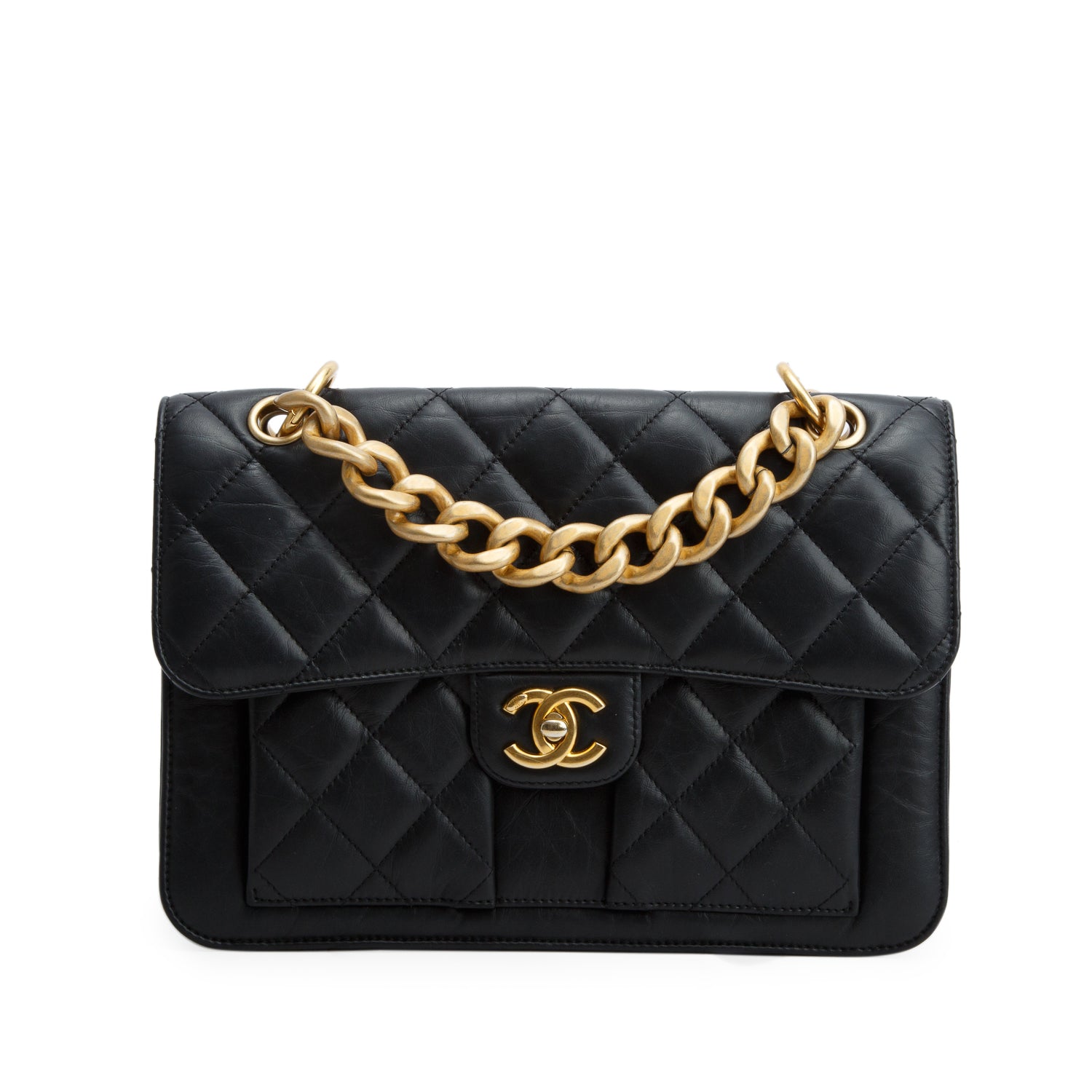 Chanel 2023 Black Calfskin Quilted Leather Large Double You CC Flap Bag w/ Box