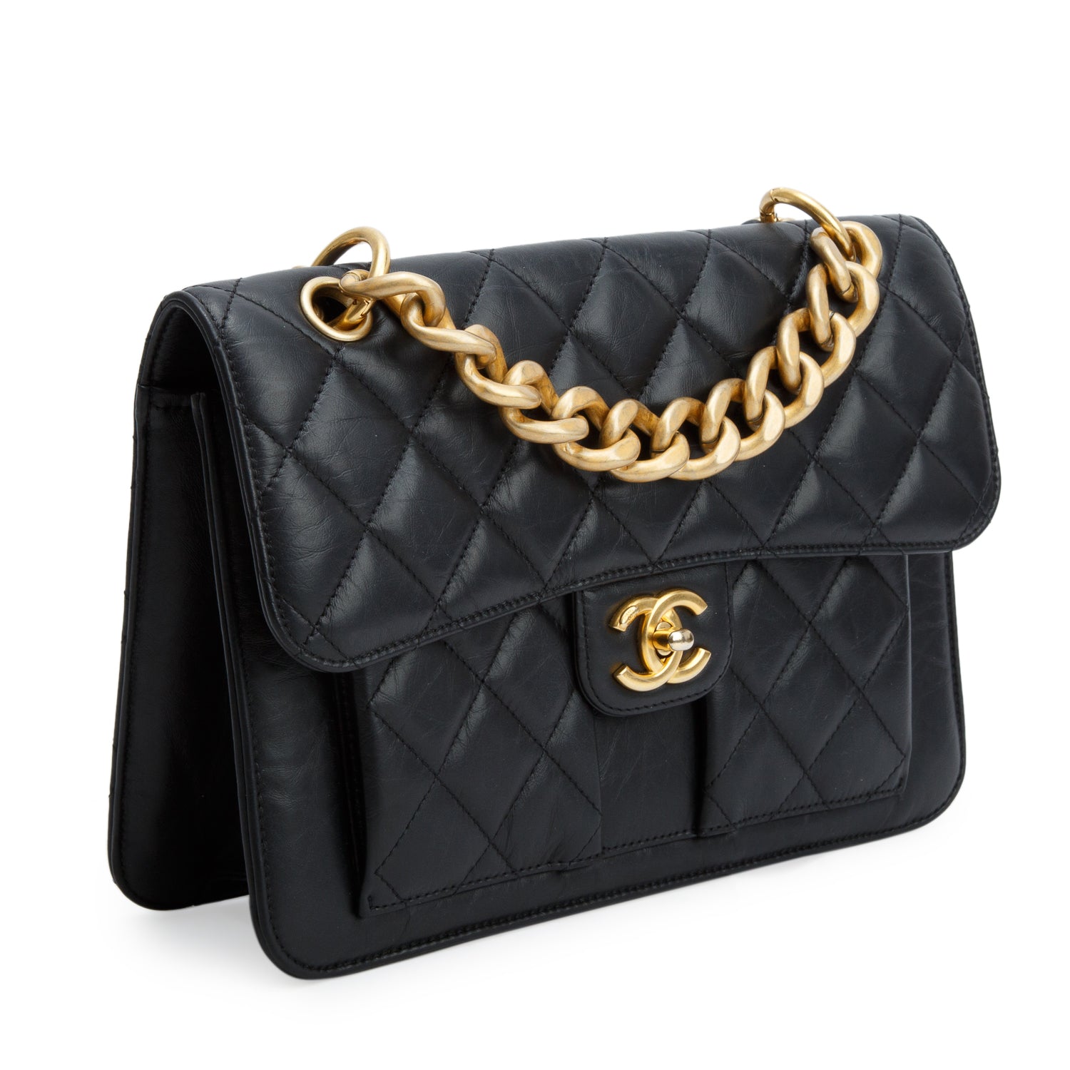 Chanel 2023 Black Calfskin Quilted Leather Large Double You CC Flap Bag w/ Box