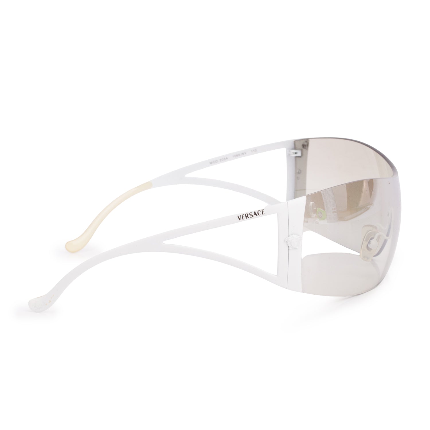 Versace 2034 White Metal Rimless Shield Sunglasses w/ Case