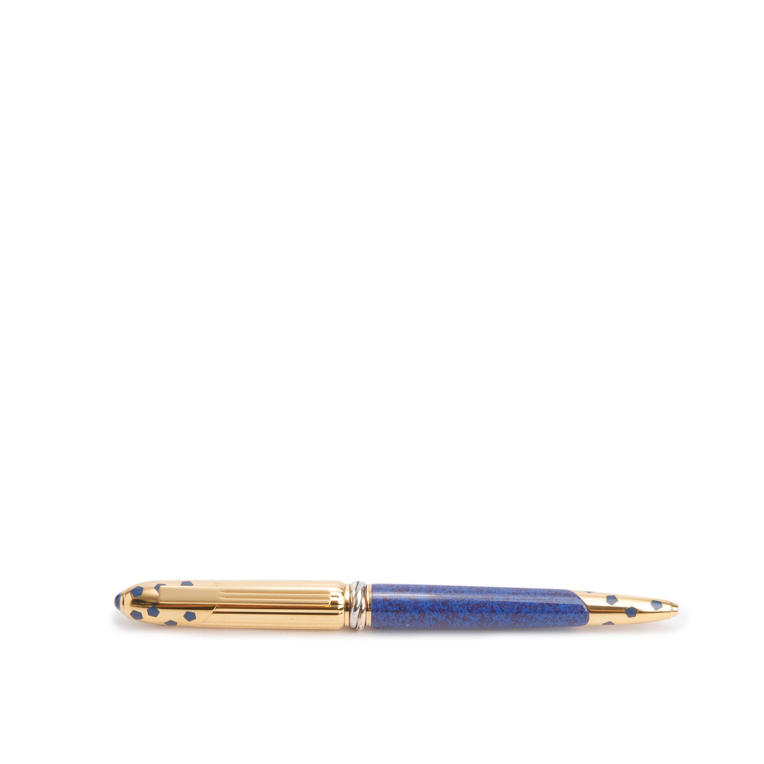 Cartier Gold Plated Marble Blue Lacquer Panthere De Cartier Ballpoint Pen w/ Box