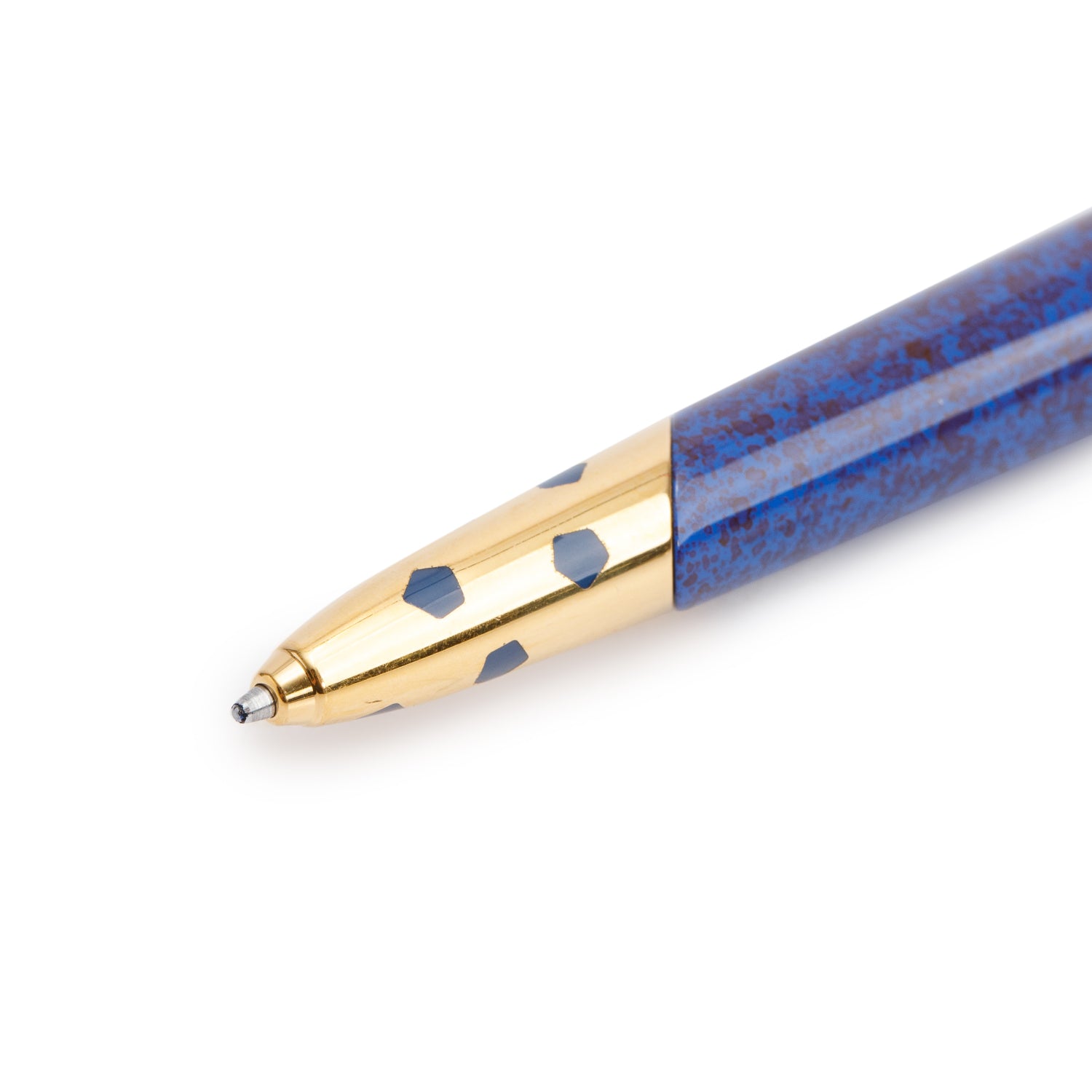 Cartier Gold Plated Marble Blue Lacquer Panthere De Cartier Ballpoint Pen w/ Box