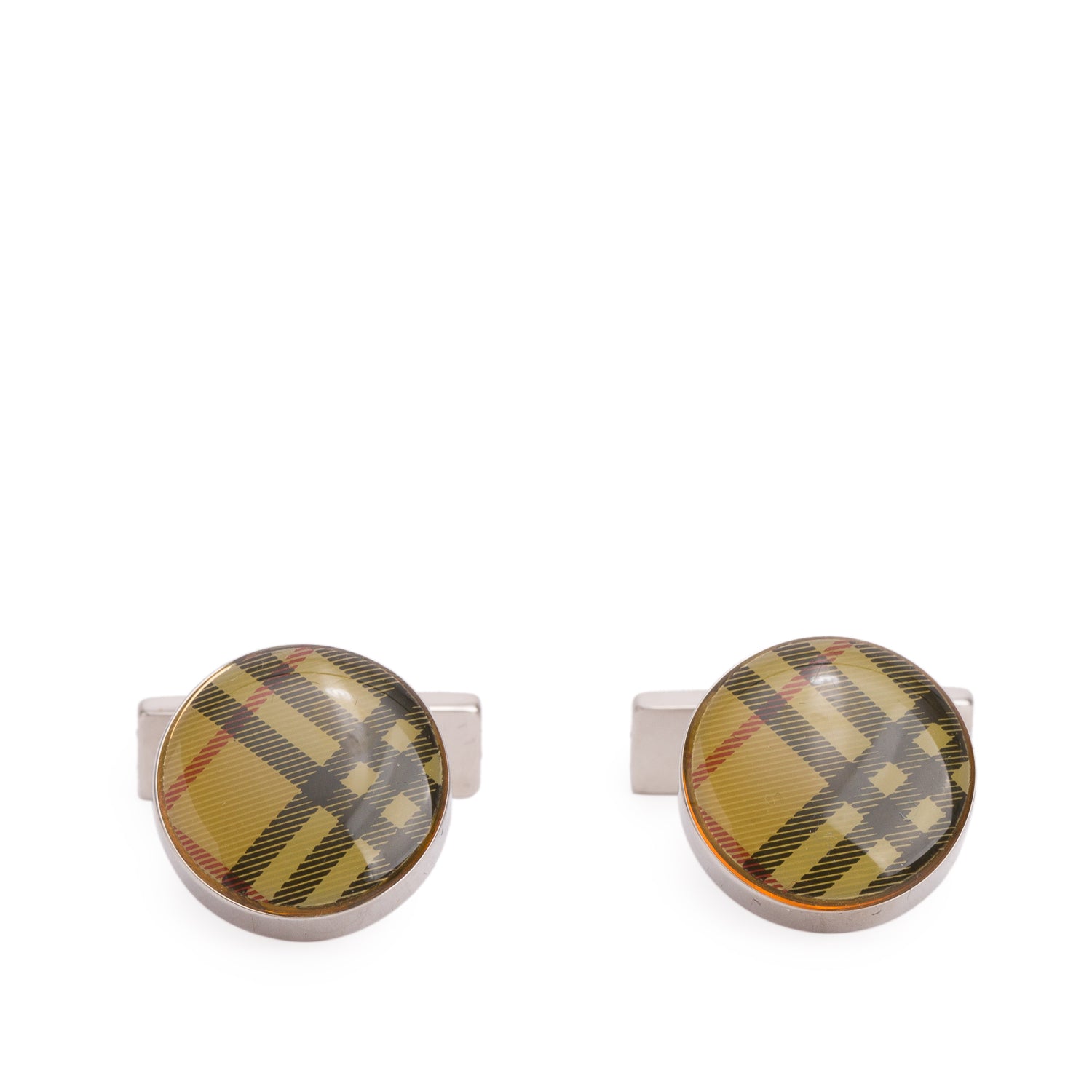 Burberry Palladium Plated House Check Round Cufflinks w/ Box