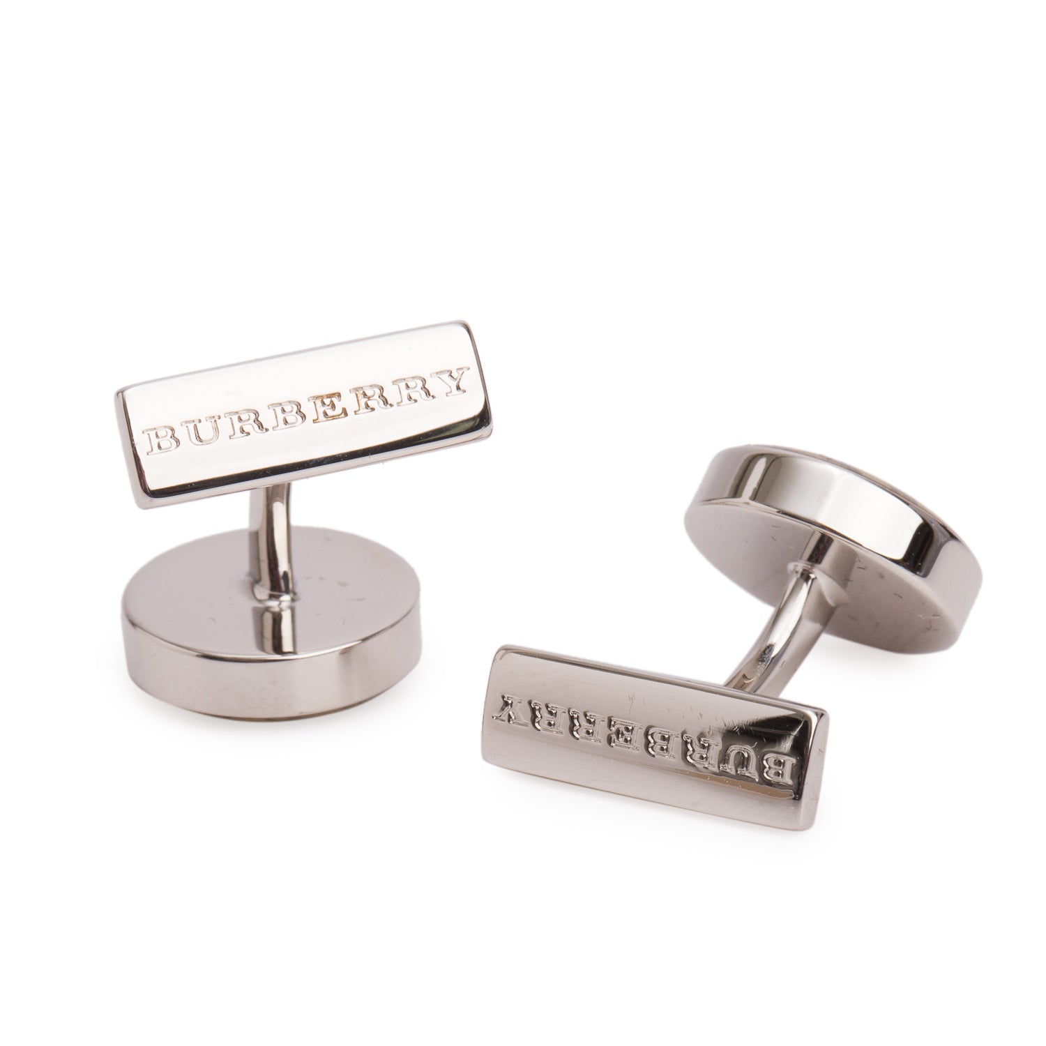 Burberry Palladium Plated House Check Round Cufflinks w/ Box