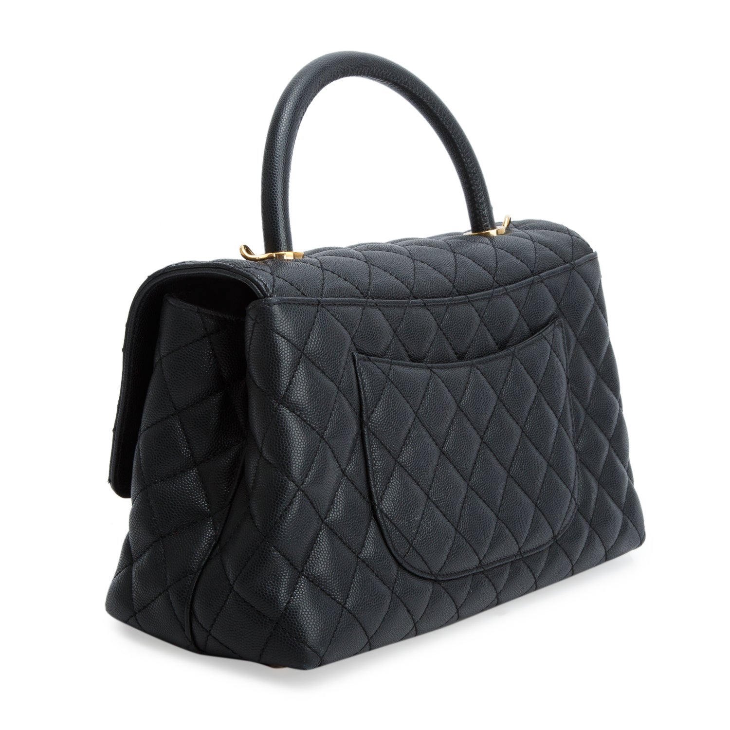 Chanel Black Caviar Quilted Medium Coco Handle Flap w/ Box