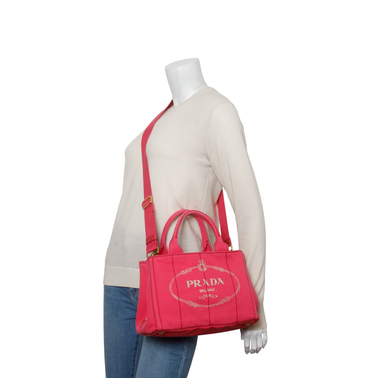 Prada Pink Canvas Small Canapa Logo Tote w/ Strap