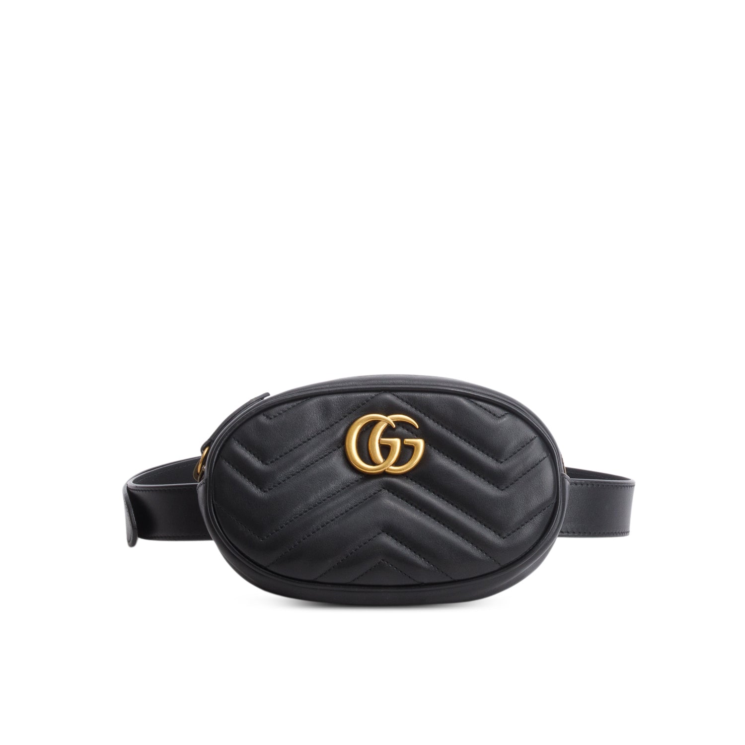 Gucci Black GG Marmont Matelasse Leather Belt Bag, Size 85 w/ Box