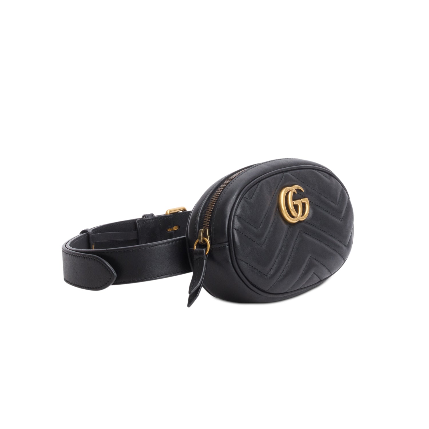 Gucci Black GG Marmont Matelasse Leather Belt Bag, Size 85 w/ Box