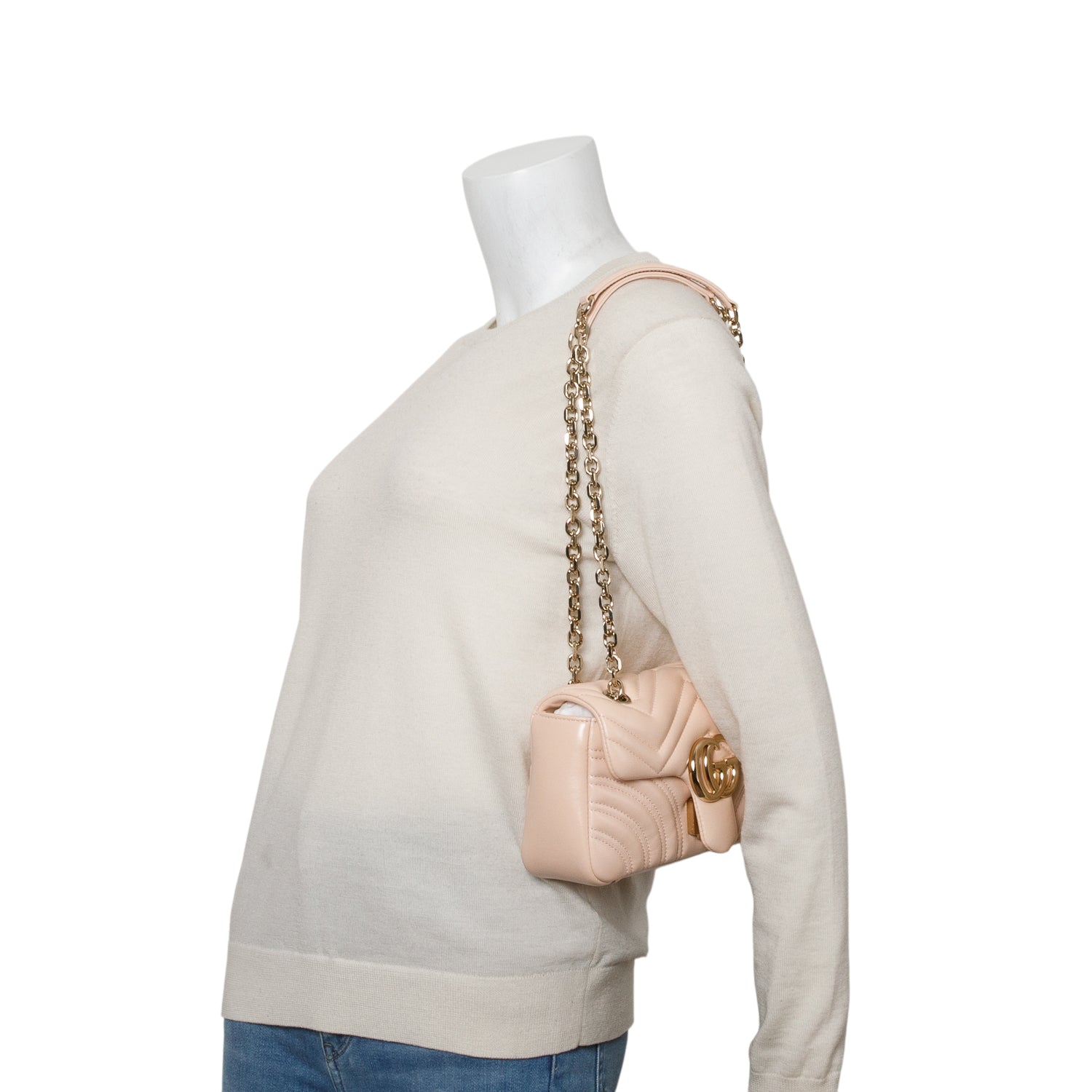 Gucci Pink Leather GG Marmont Small Shoulder Bag