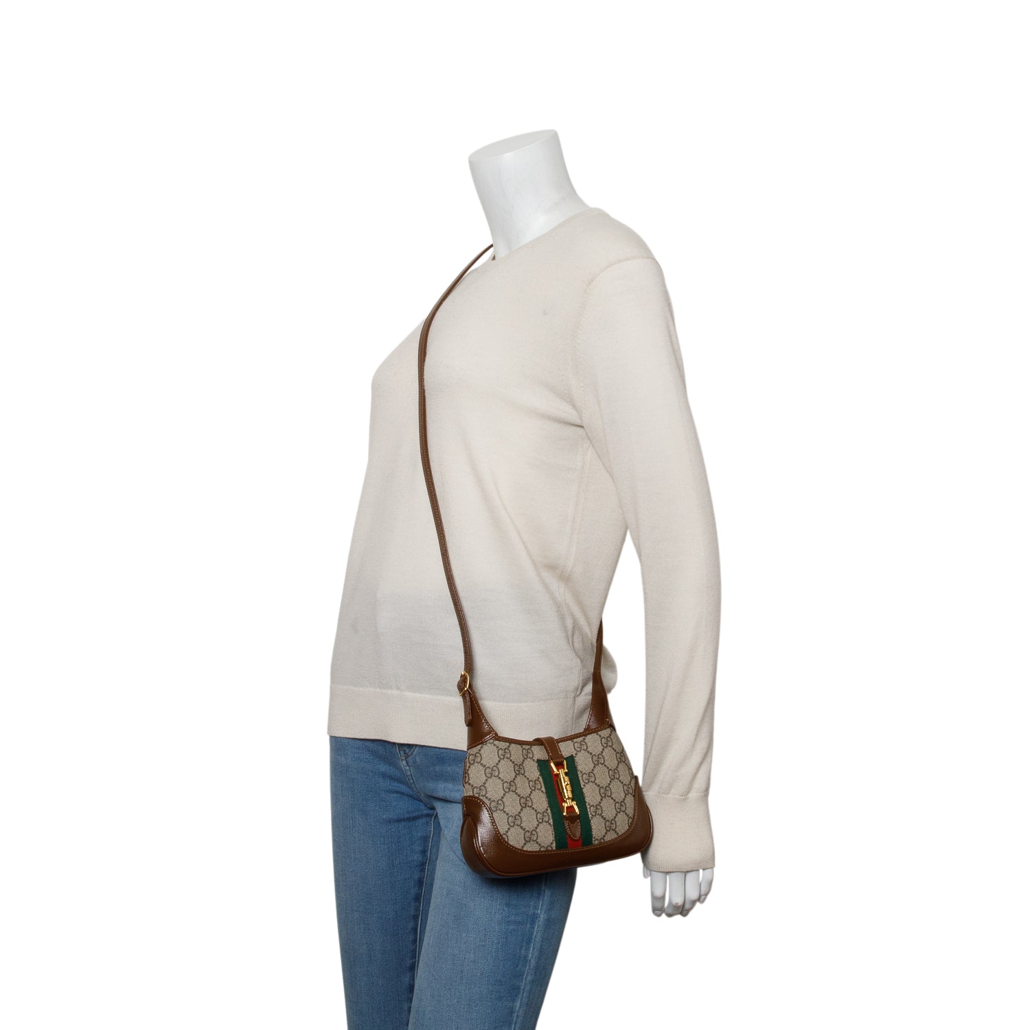 Gucci GG Supreme Monogram Azalea Calfskin Web Mini Jackie 1961 w/ Strap
