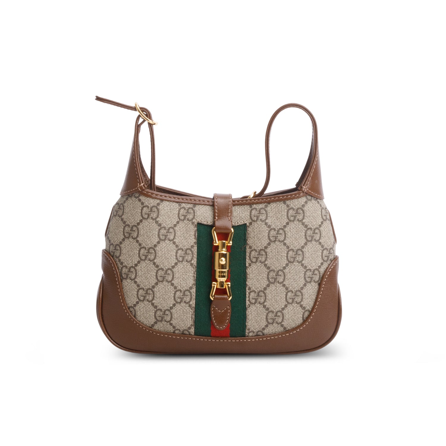 Gucci GG Supreme Monogram Azalea Calfskin Web Mini Jackie 1961 w/ Strap