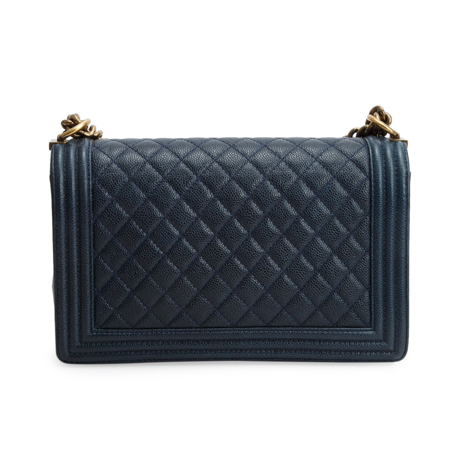 Chanel Navy Caviar Quilted Large Boy Bag w/ Box