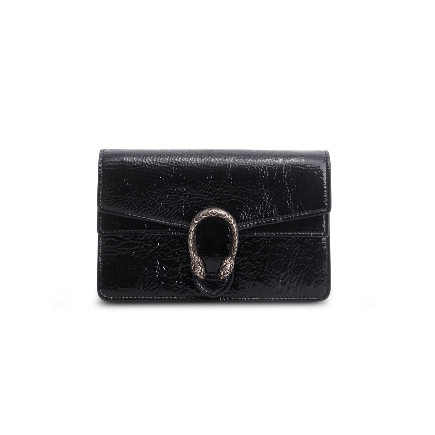 Gucci Black Crinkled Patent Super Mini Dionysus Shoulder Bag