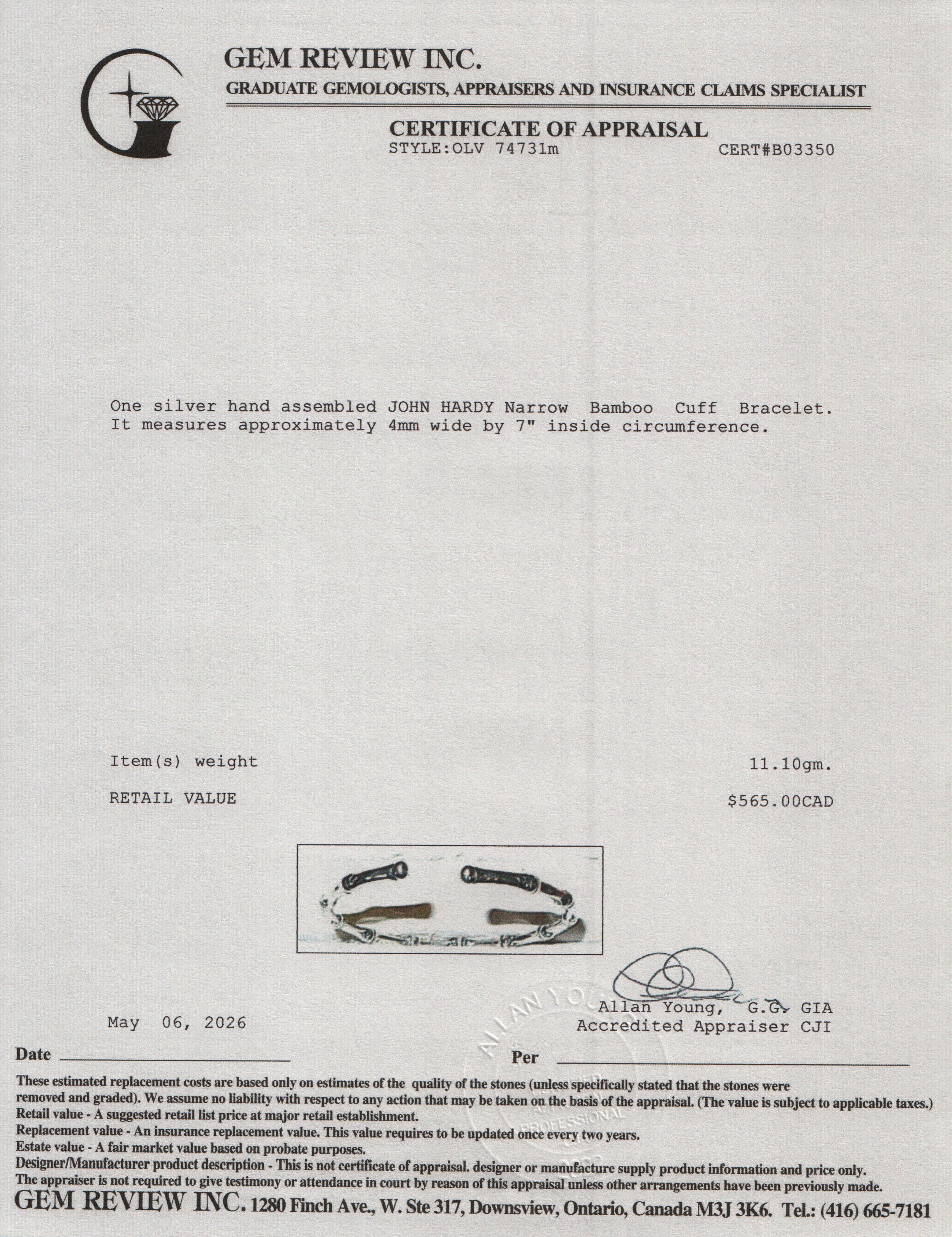 John Hardy Sterling Silver Narrow Bamboo Cuff Bracelet