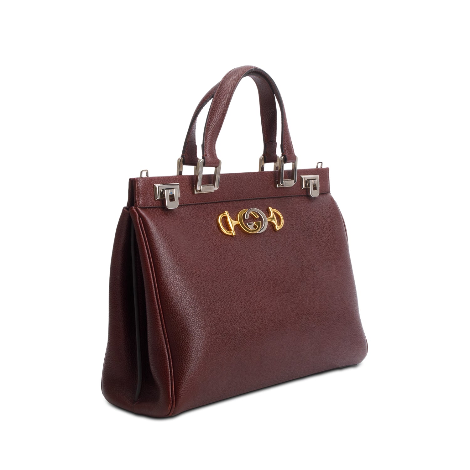 Gucci Burgundy Grainy Calfskin Medium Zumi Top Handle w/ Strap