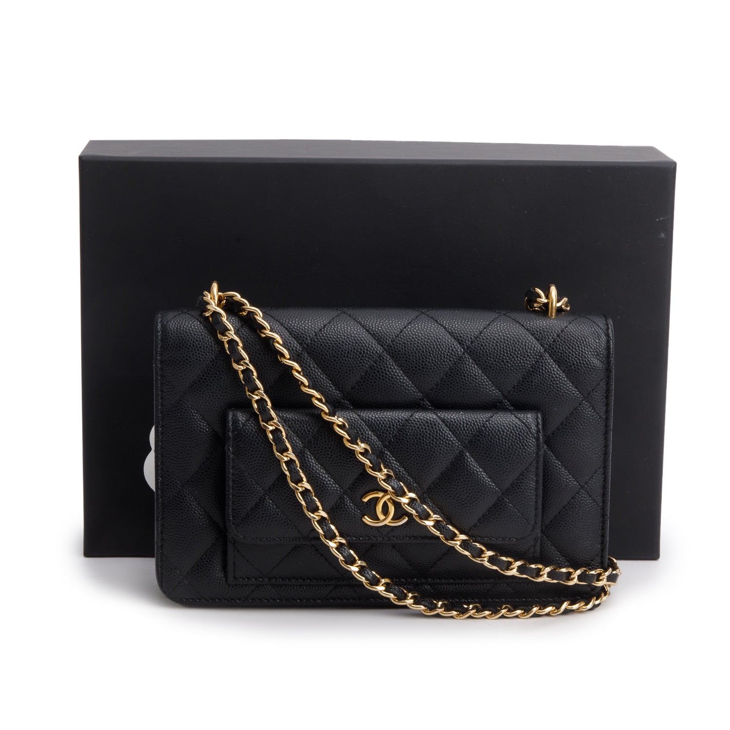Chanel 2023 Black Caviar Quilted Pocket Twins Wallet on Chain w/ Box & Receipt