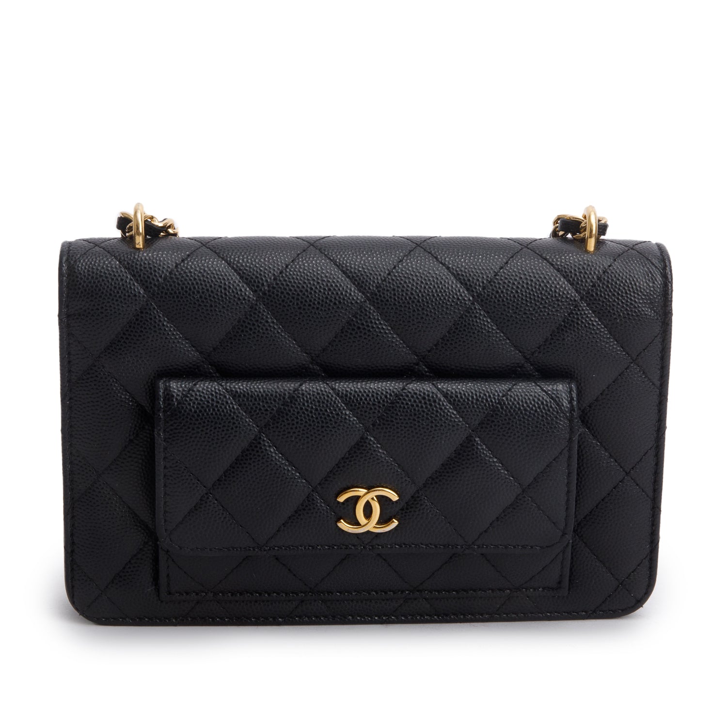 Chanel 2023 Black Caviar Quilted Pocket Twins Wallet on Chain w/ Box & Receipt
