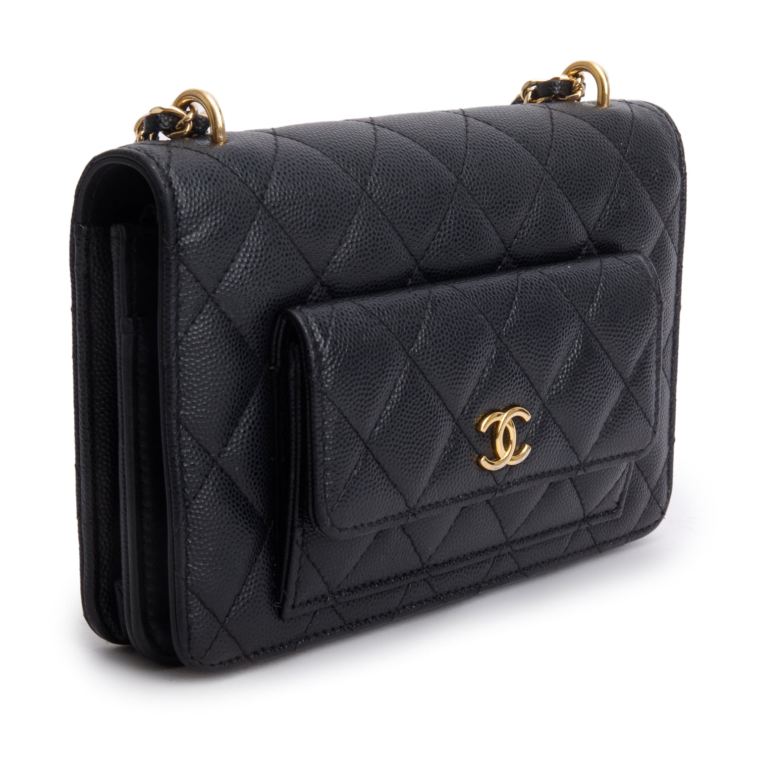 Chanel 2023 Black Caviar Quilted Pocket Twins Wallet on Chain w/ Box & Receipt