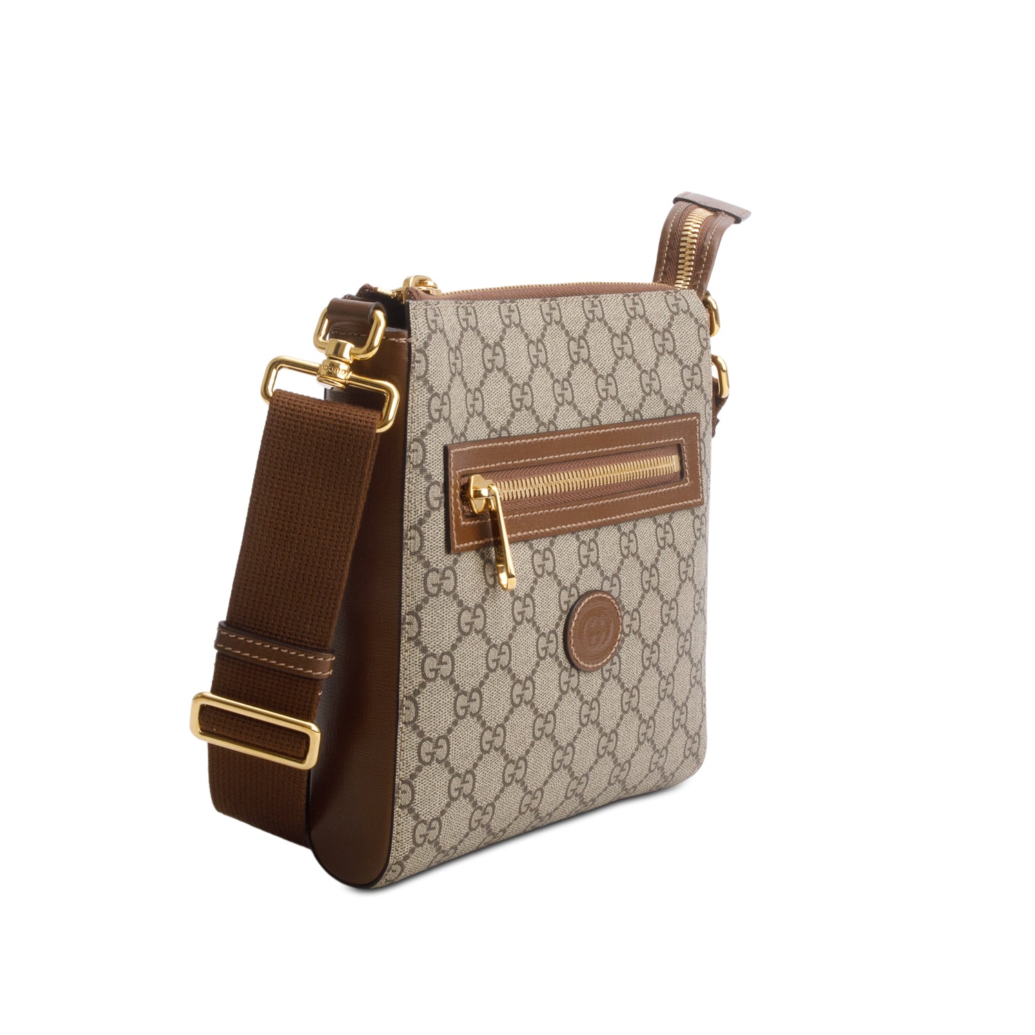 Gucci GG Supreme Monogram Azalea Calfskin Retro Interlocking G Flat Messenger Bag w/ Box