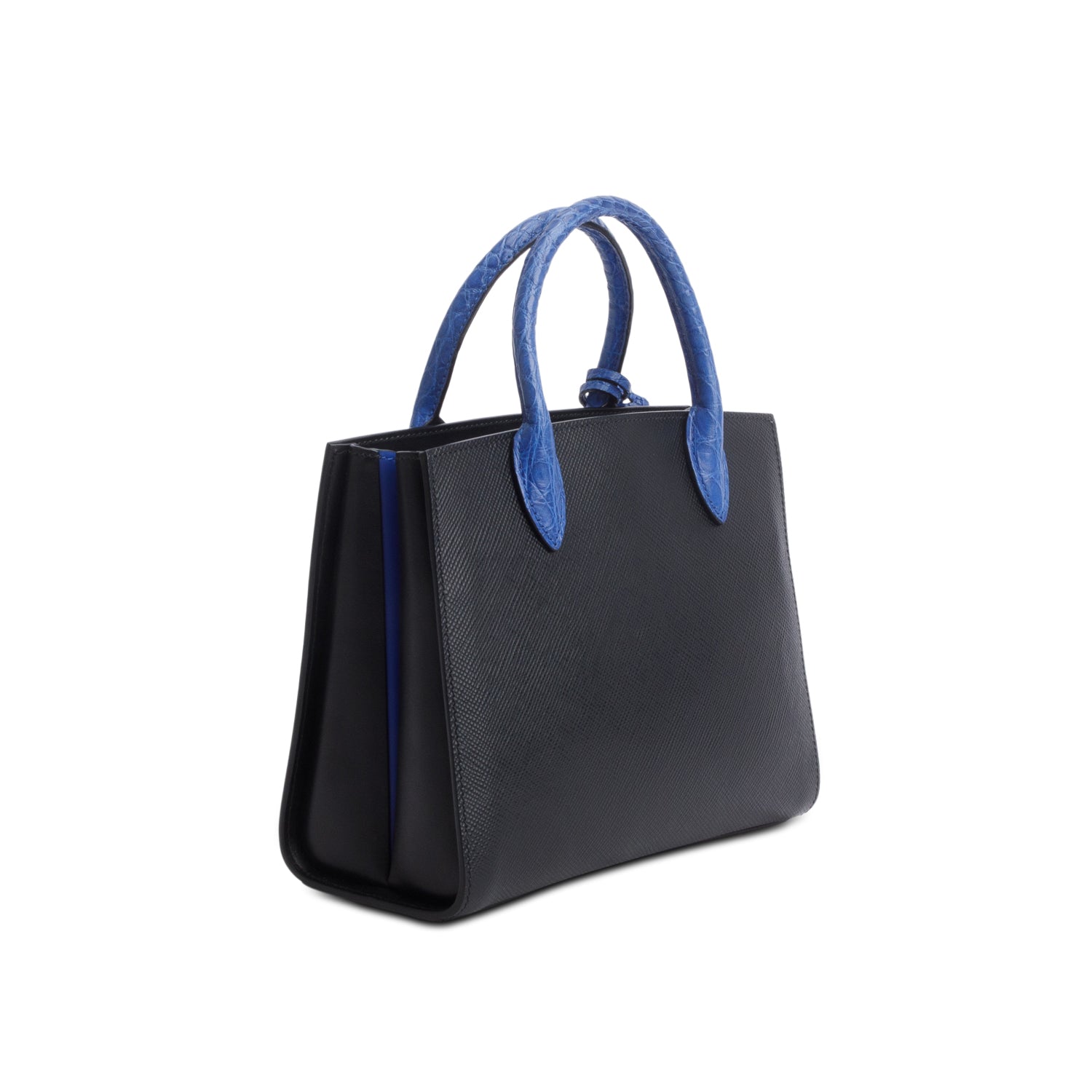 Prada Black Saffiano Cuir Croc Mini Double Bag w/ Authenticity Card & Strap