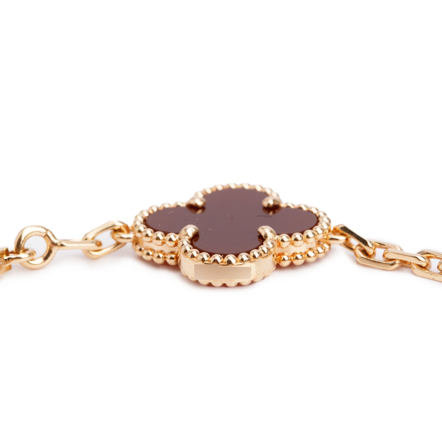 Van Cleef & Arpels 2023 18k Rose Gold Vintage Alhambra 5 Motif Carnelian Bracelet w/ Box, Receipt & Certificate