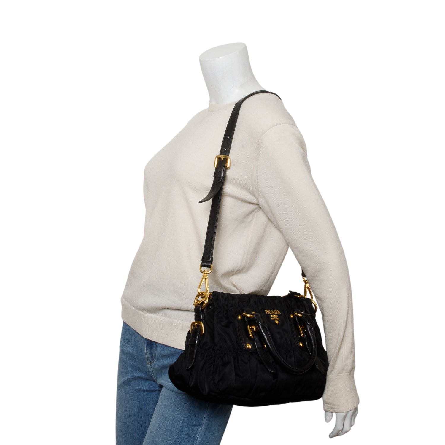 Prada Black Tessuto Nylon Gaufre Tote w/ Strap
