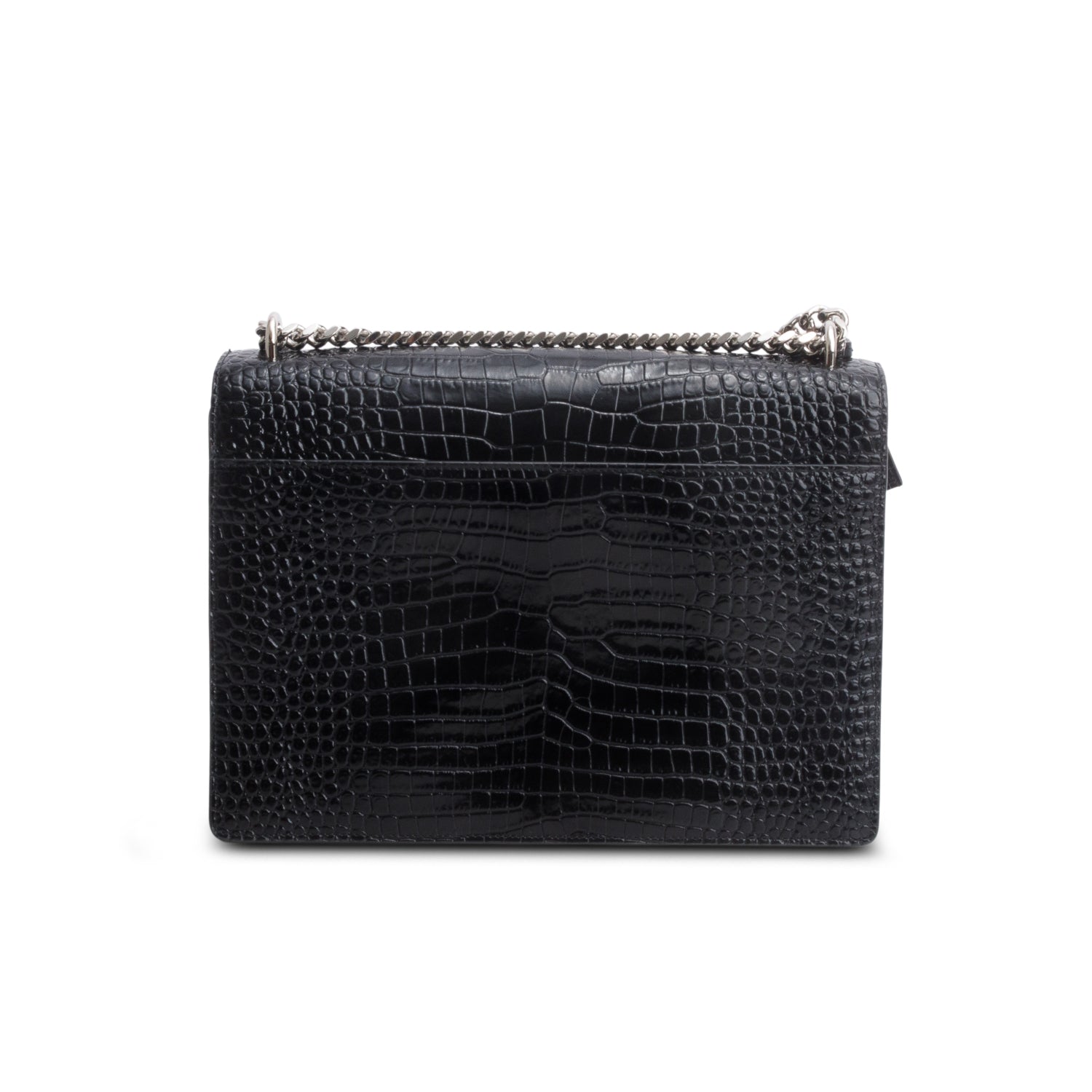 Saint Laurent 2022 Black Calfskin Croc Embossed Large Sunset Shoulder Bag