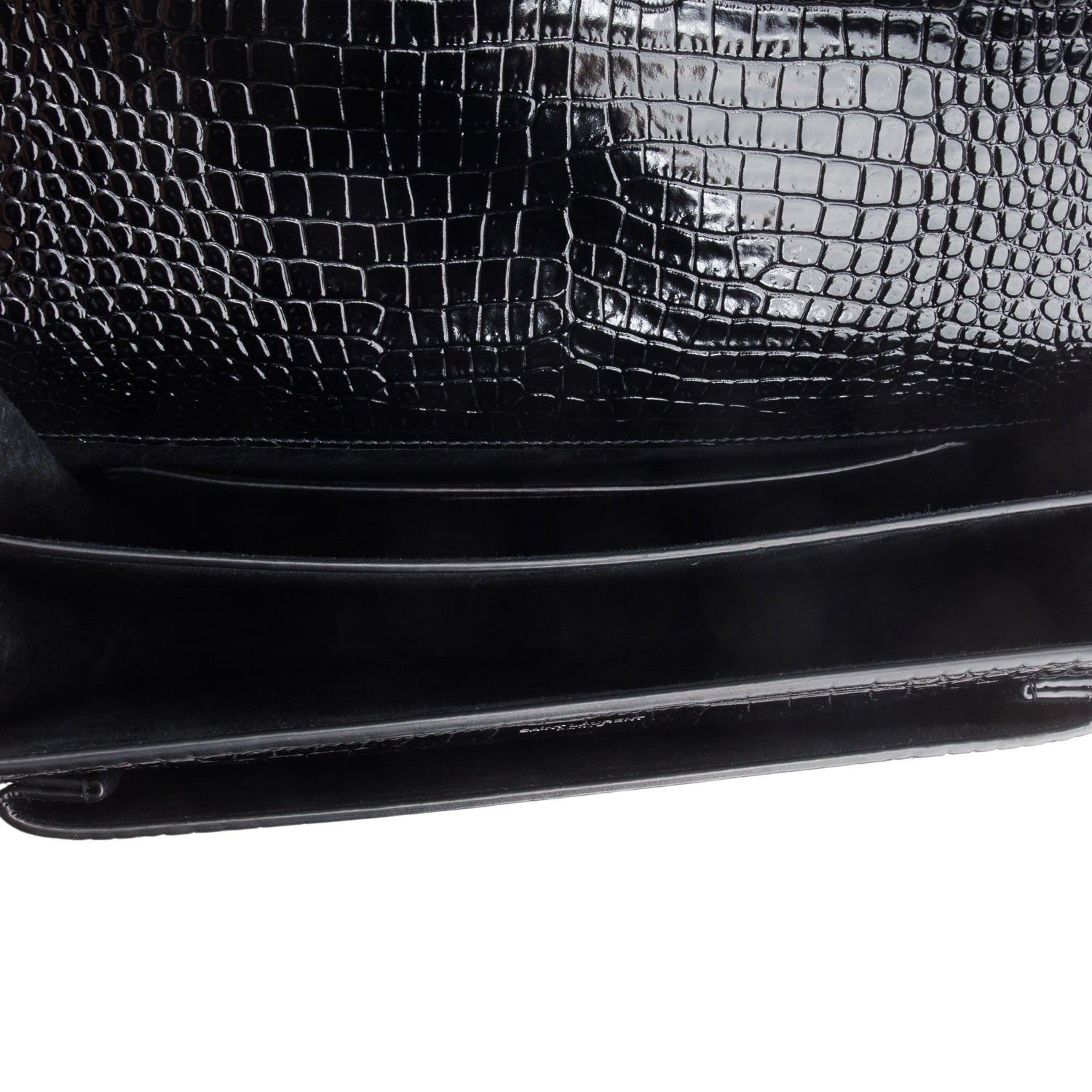 Saint Laurent 2022 Black Calfskin Croc Embossed Large Sunset Shoulder Bag