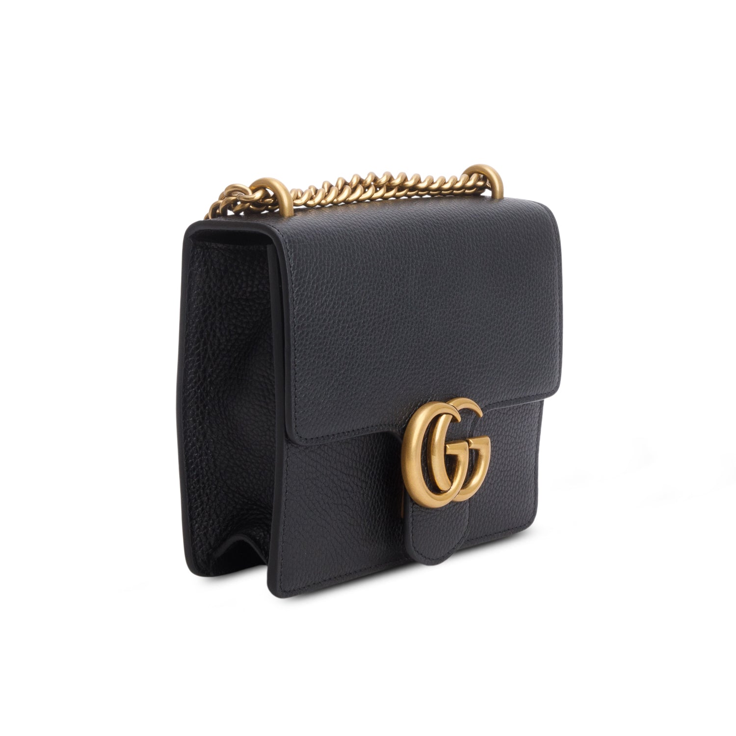 Gucci Black Calfskin Small GG Marmont Chain Handle Bag