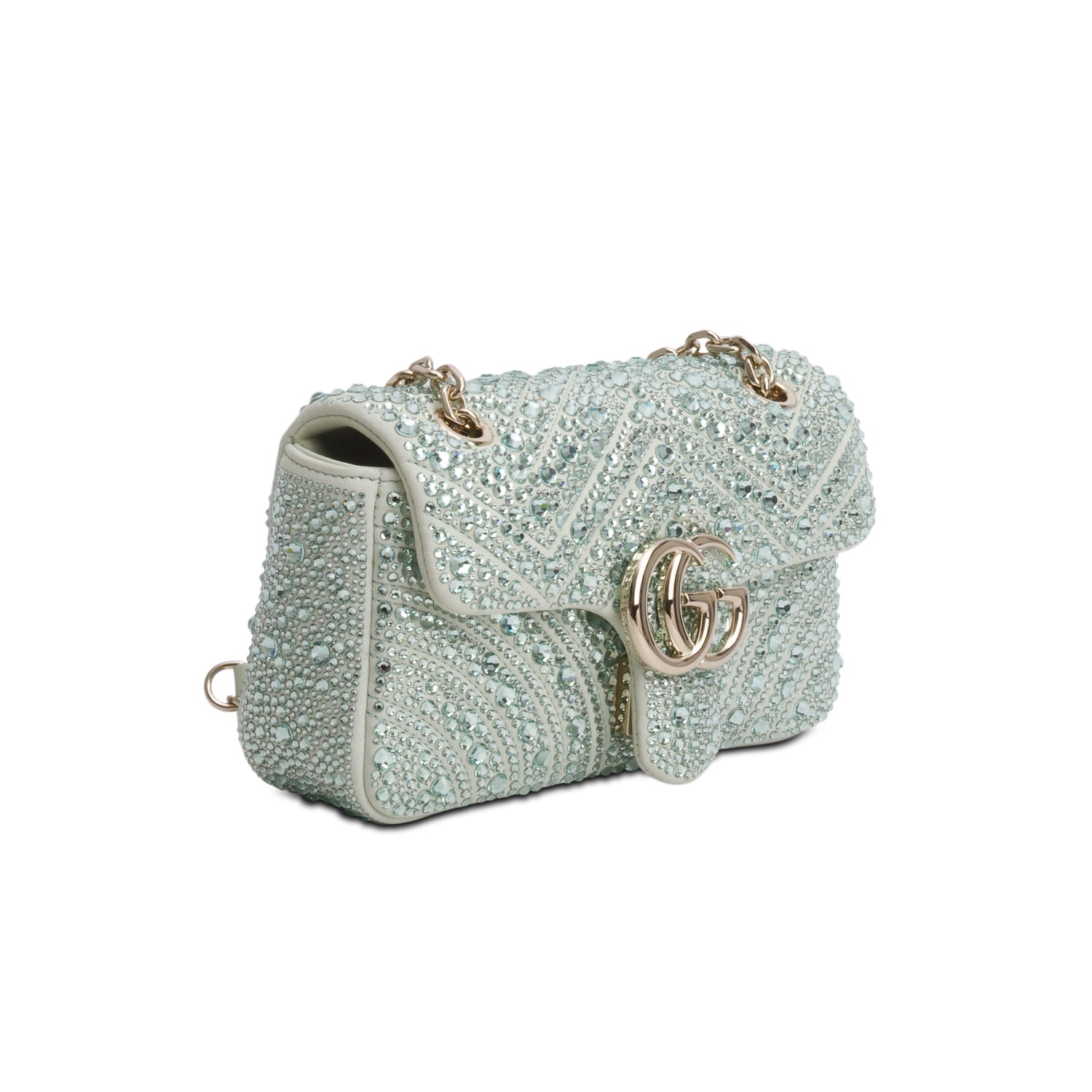 Gucci Green Suede Crystal Matelasse Small GG Marmont Shoulder Bag
