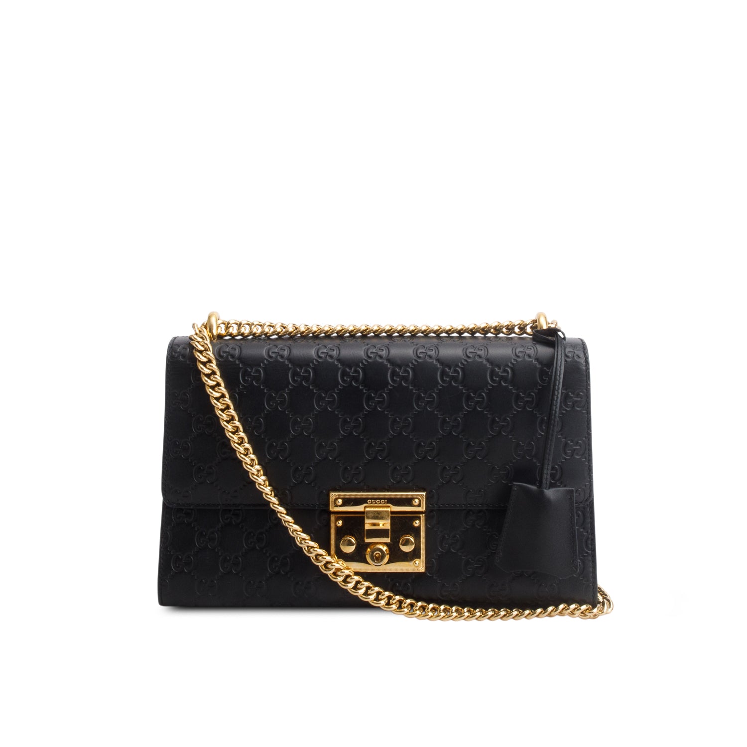 Gucci Black GG Signature Leather Medium Padlock Shoulder Bag w/ Box
