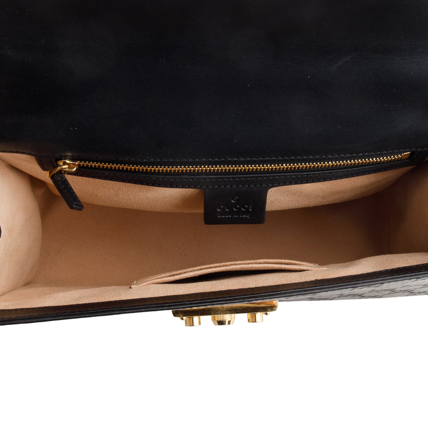 Gucci Black GG Signature Leather Medium Padlock Shoulder Bag w/ Box