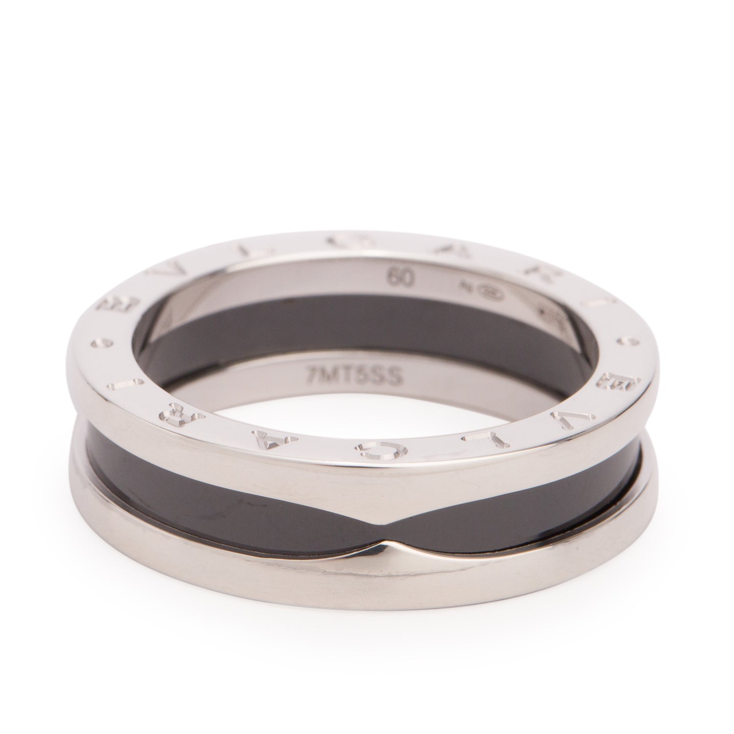BVLGARI Sterling Silver Black Ceramic Save the Children One-Band Ring, Size 60 9 w/ Certificate