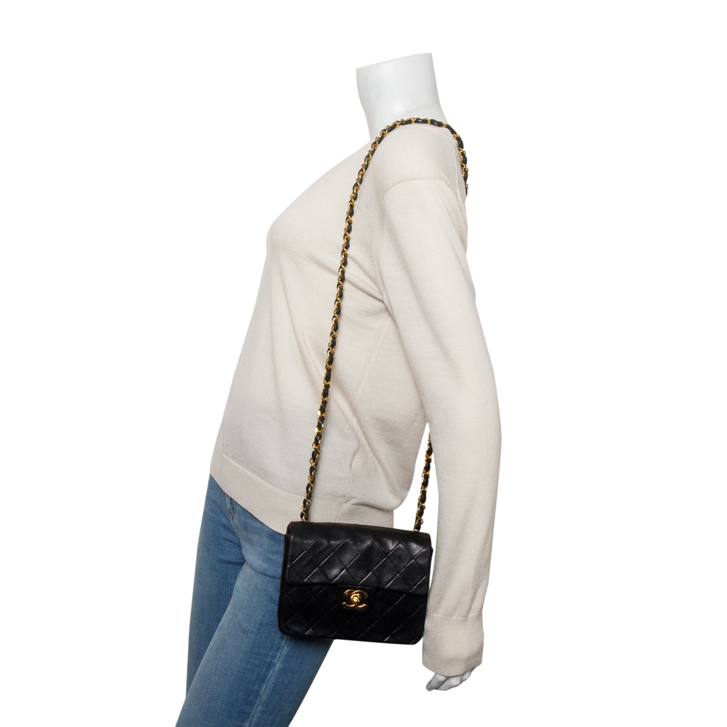 Chanel Vintage Black Lambskin Classic Mini Square Flap w/ Box
