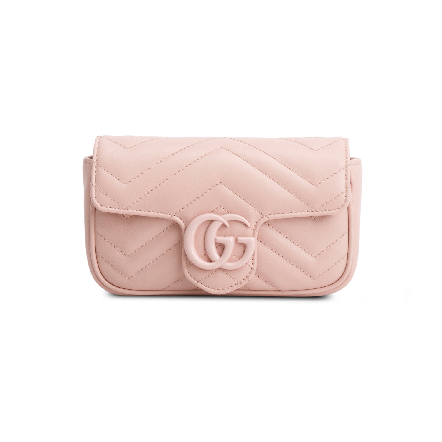 Gucci Pink Calfskin Matelasse Monochrome GG Marmont Chain Belt Bag w/ Box