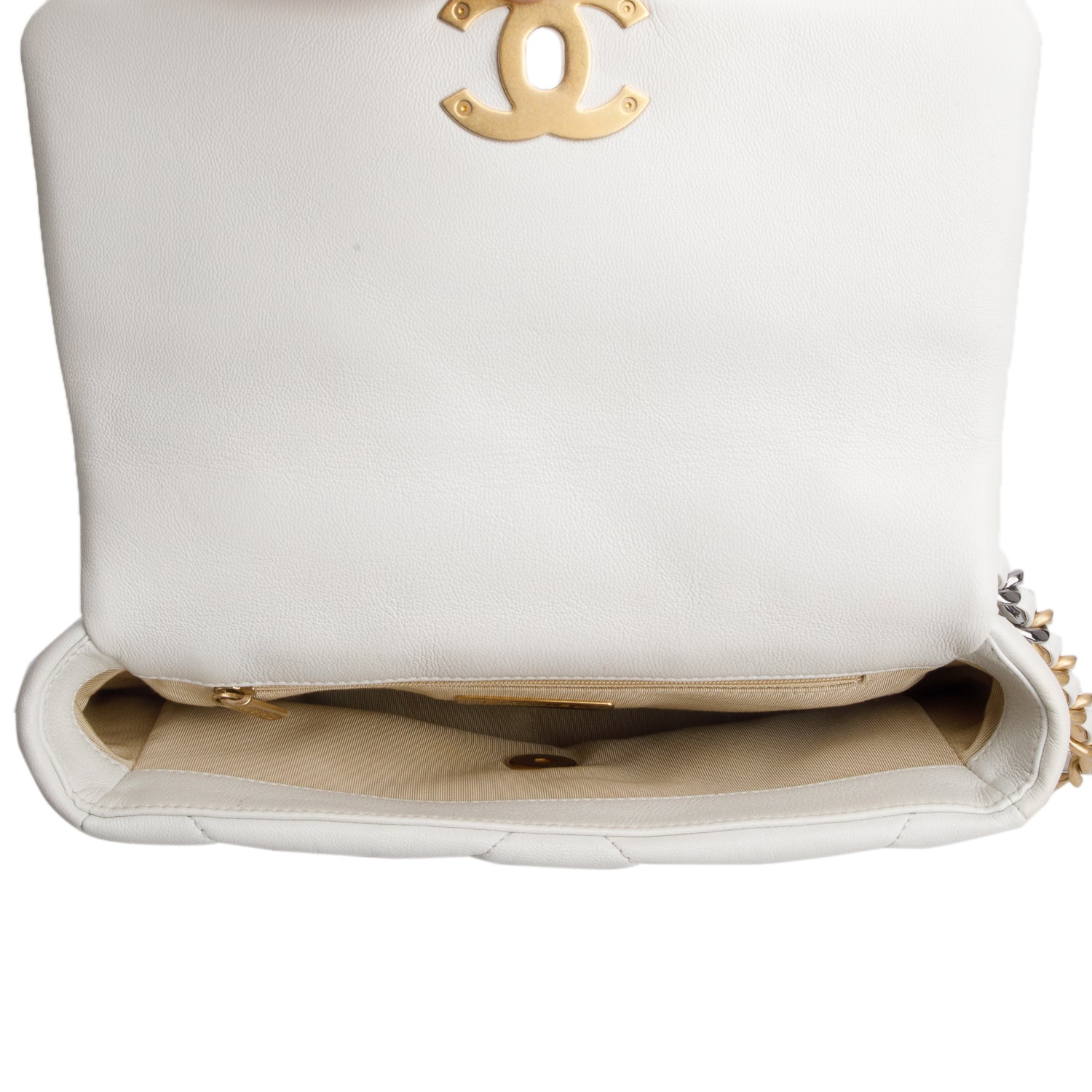 Chanel 2020 White Lambskin Leather Medium 19 Flap Bag w/ Box