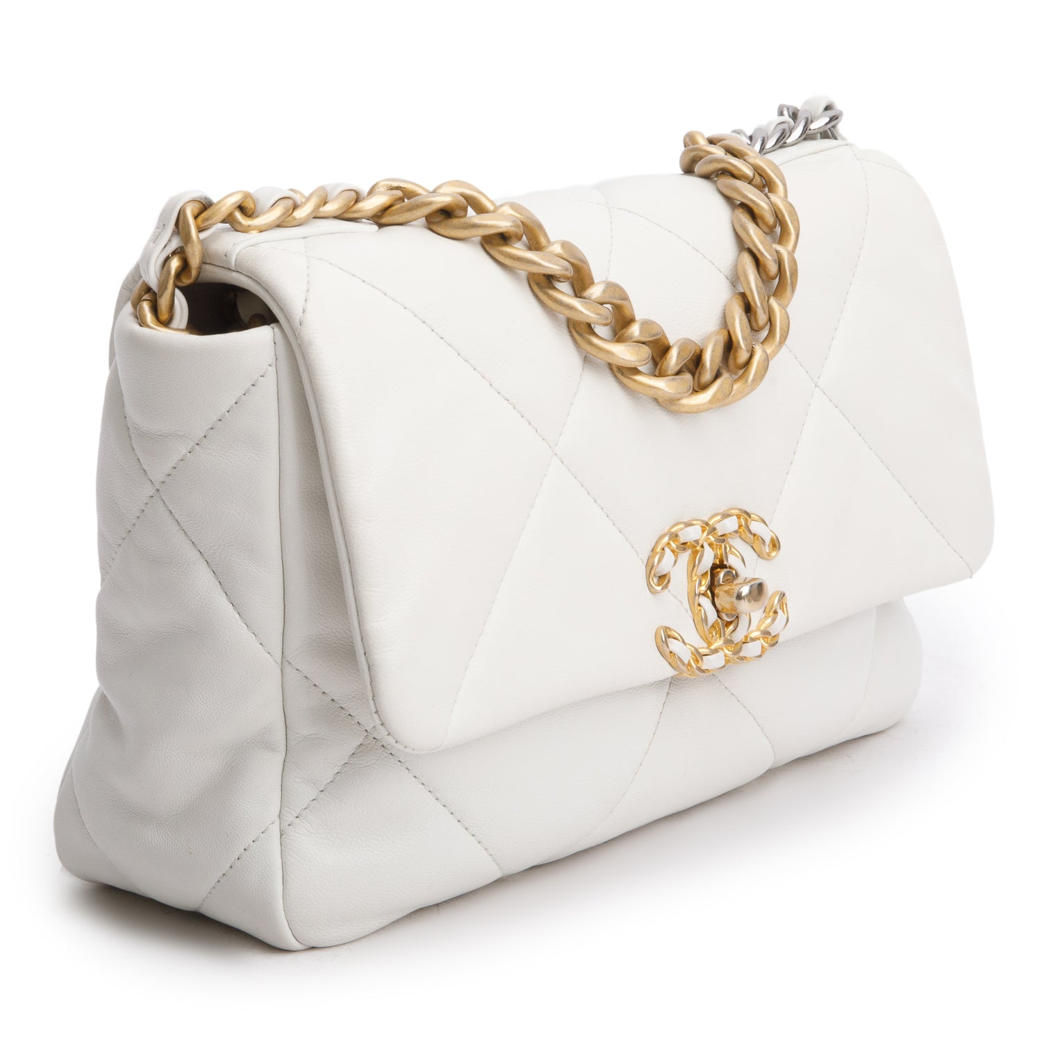 Chanel 2020 White Lambskin Leather Medium 19 Flap Bag w/ Box