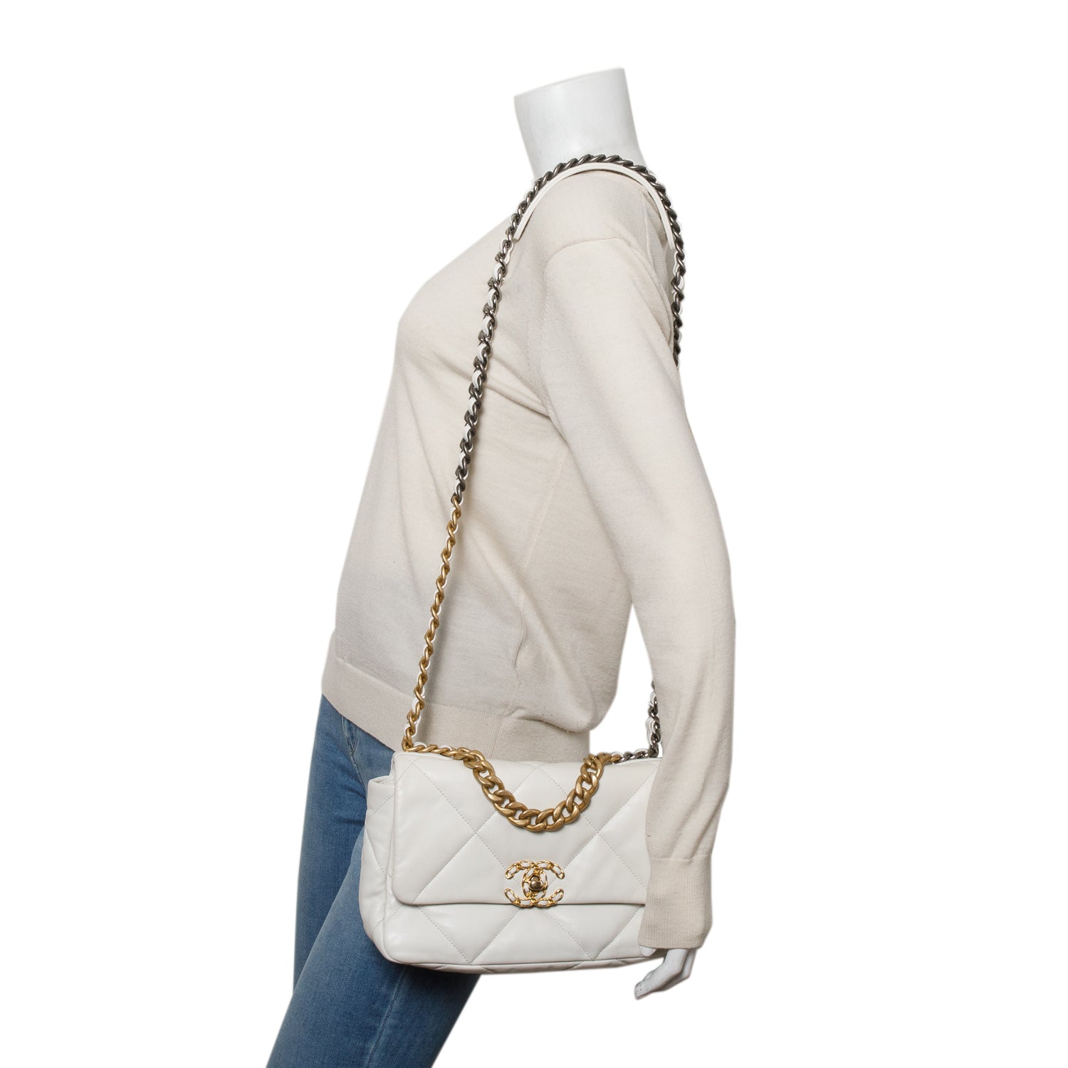 Chanel 2020 White Lambskin Leather Medium 19 Flap Bag w/ Box